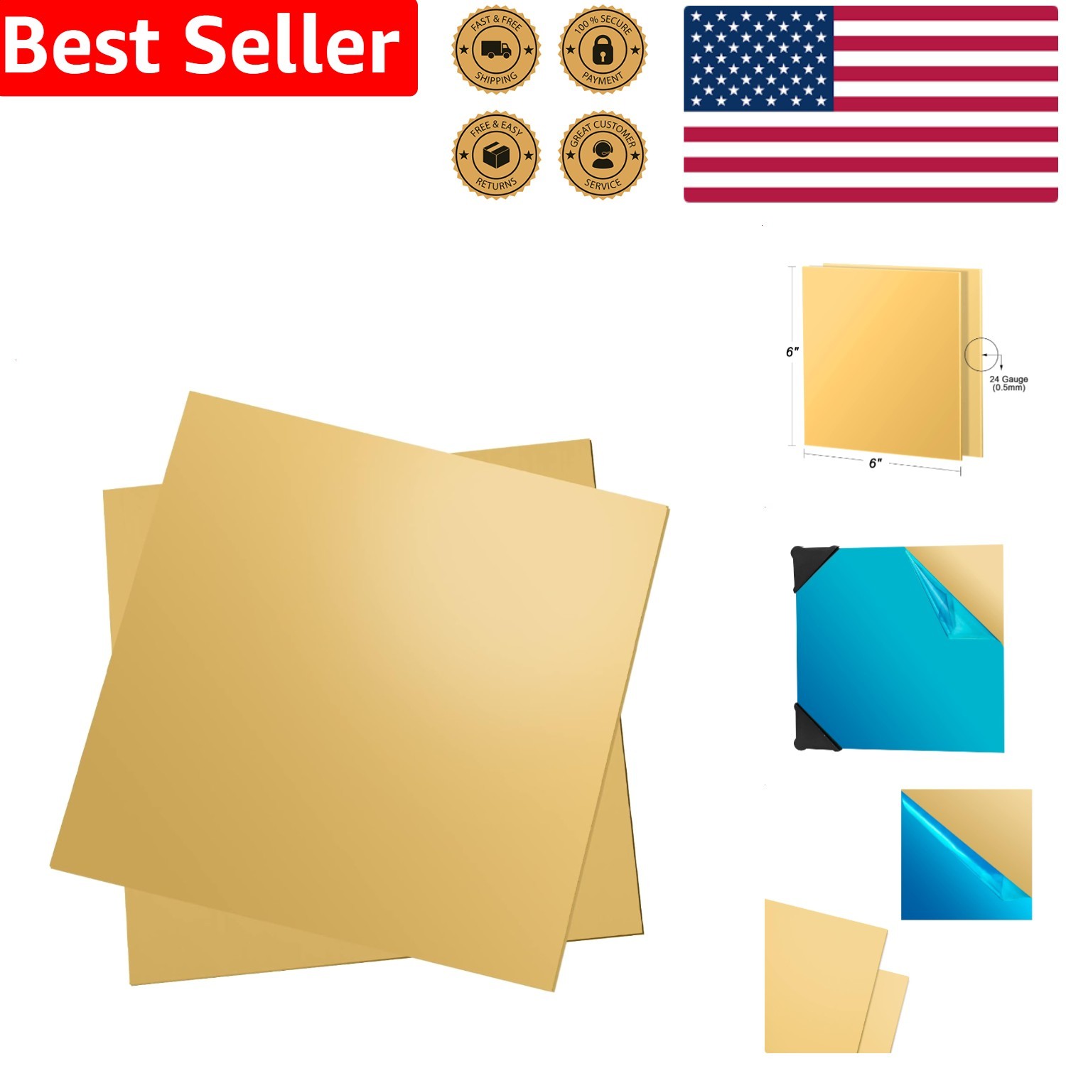 Brass Sheets 24 Gauge 0.5mm Thick H62 Protective Film