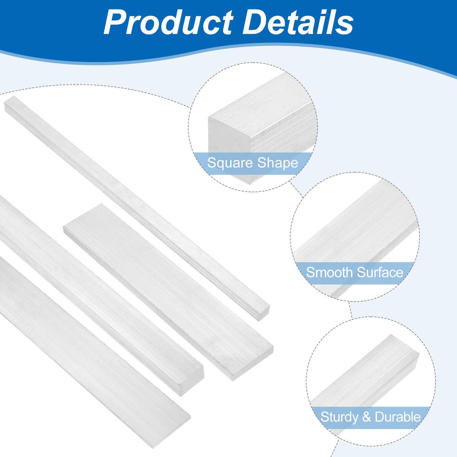 Square 6063 Aluminum Flat Bar, 5/32″ Thickness 1-9/16″ Width 12″ Length