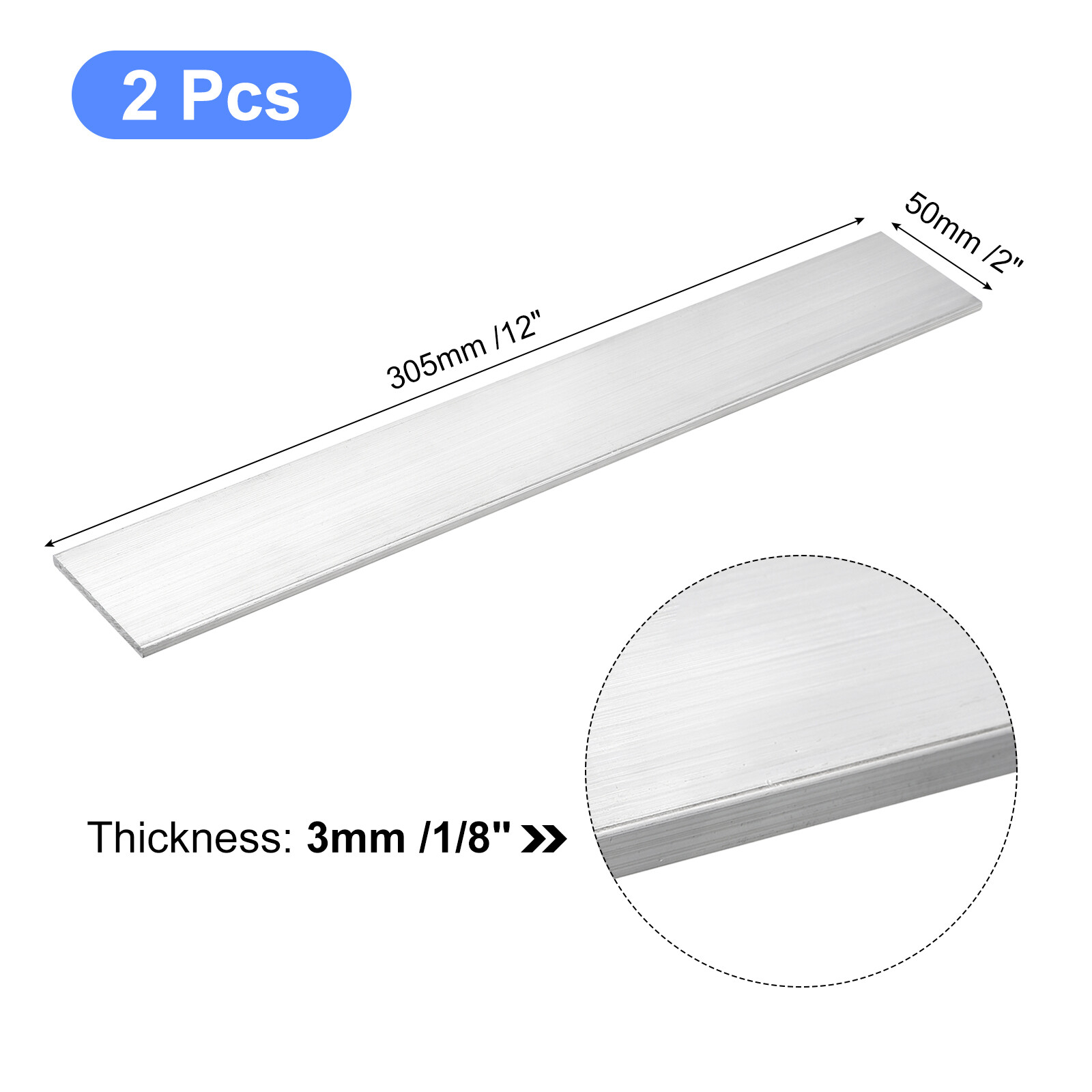 2 x Square Aluminum Flat Bar 1/8″ Thickness 2″ Width 12″ Length