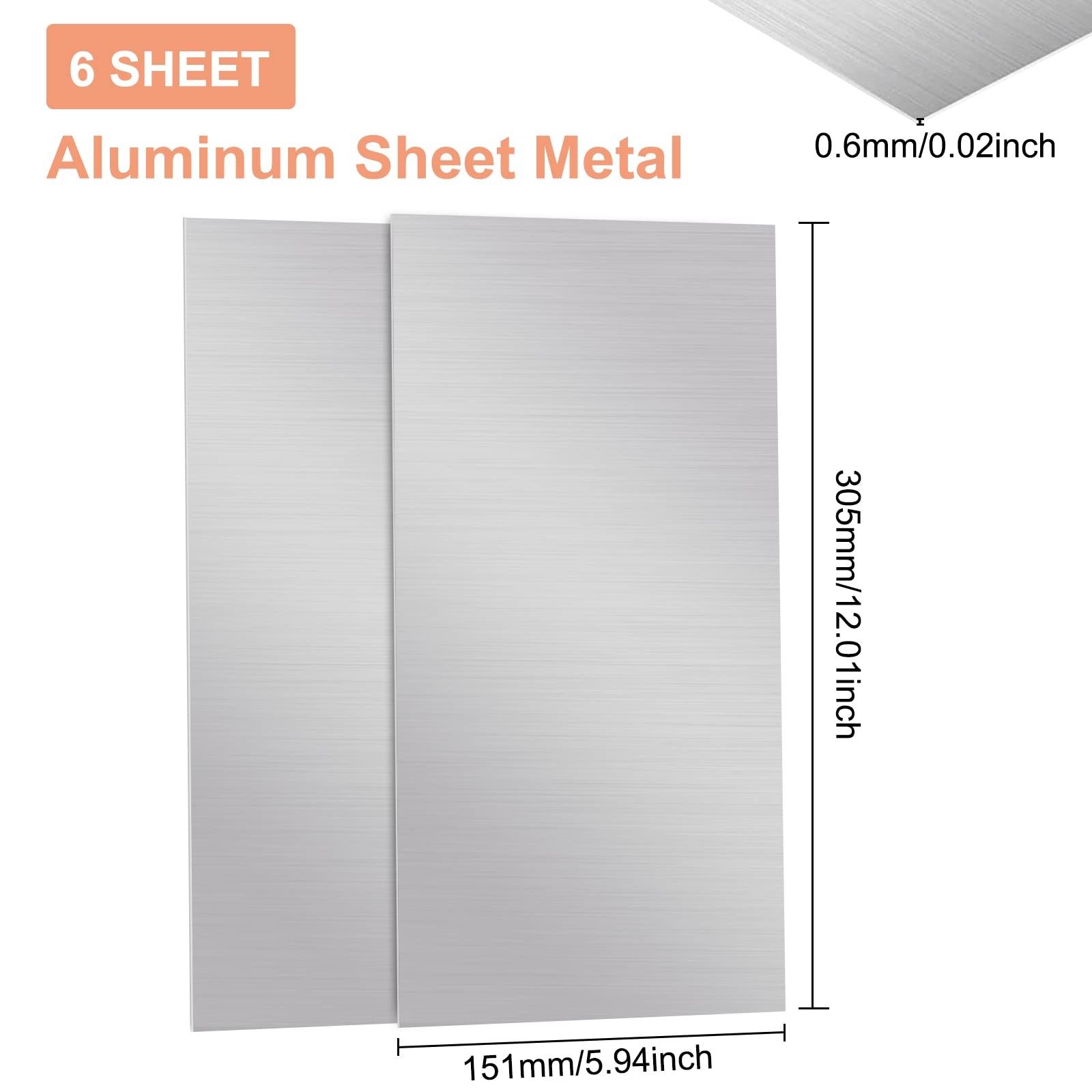 BENECREAT 6pcs Aluminium Metal Sheet, 6×12 inch Rectangle Flat Inch