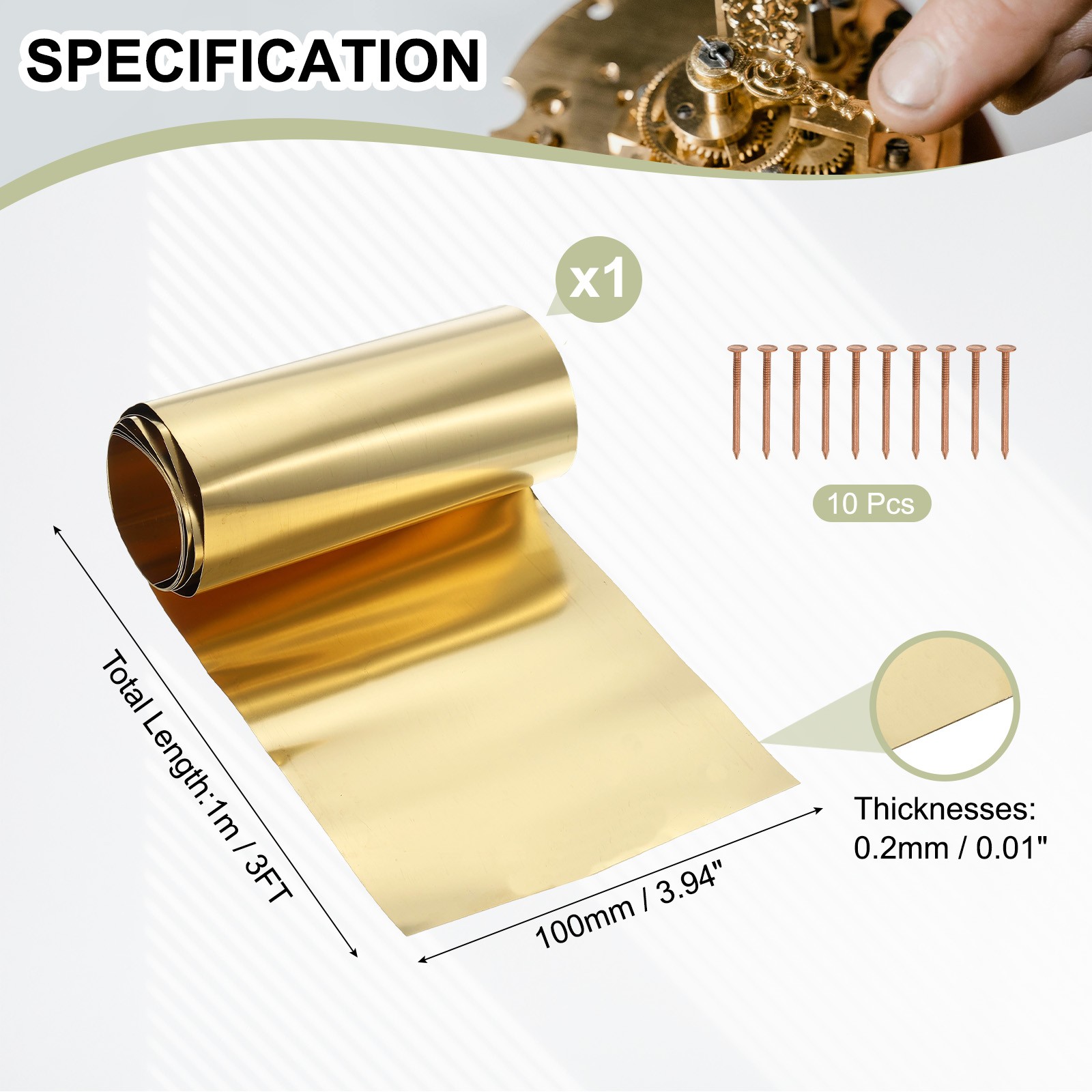 Brass Sheet Roll 3.9″ x 39.4″ 28 Gauge(0.2mm) Thickness for DIY (1 Pack, Brassy)