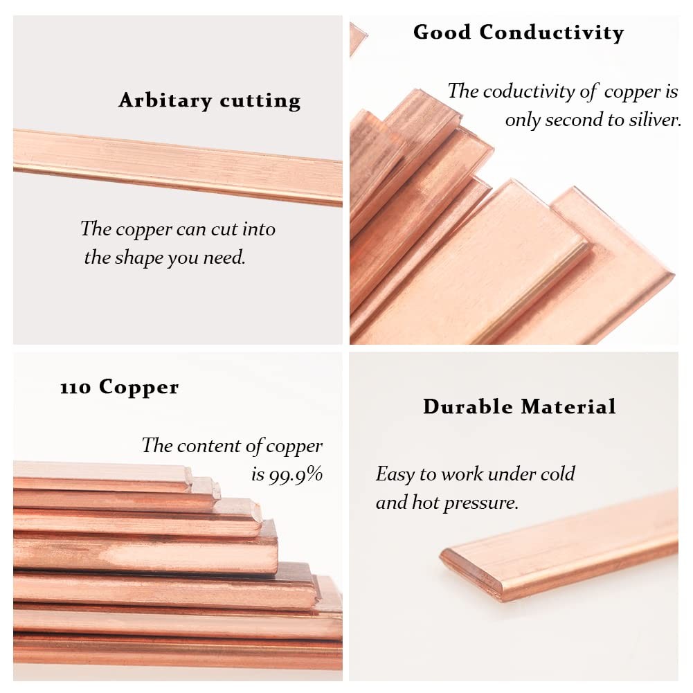 1/8″ × 0.4″ × 8″ Copper Flat Bar, 99.9% Copper Bar Stock, 9Ga Pure Copper Str…