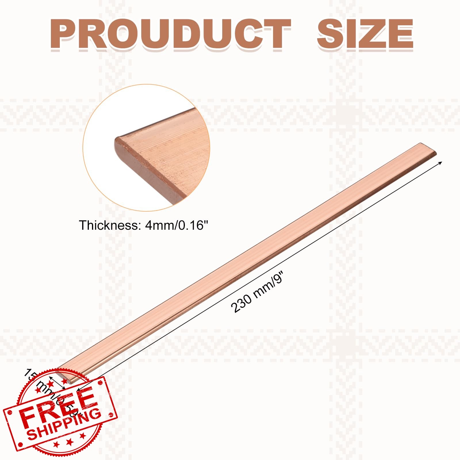 uxcell Copper Flat Bar, 5/32″ x 0.6″ x 9” C110 Solid Copper Bus Bar Stock Pl…
