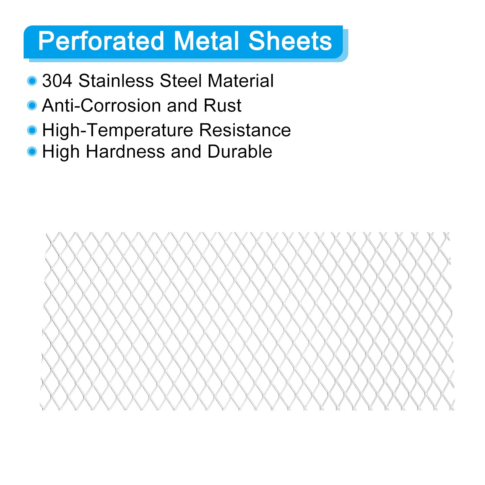 4″L x 4″W Universal Car Grill Mesh, 7x12mm Diamond Hole, Silver Tone