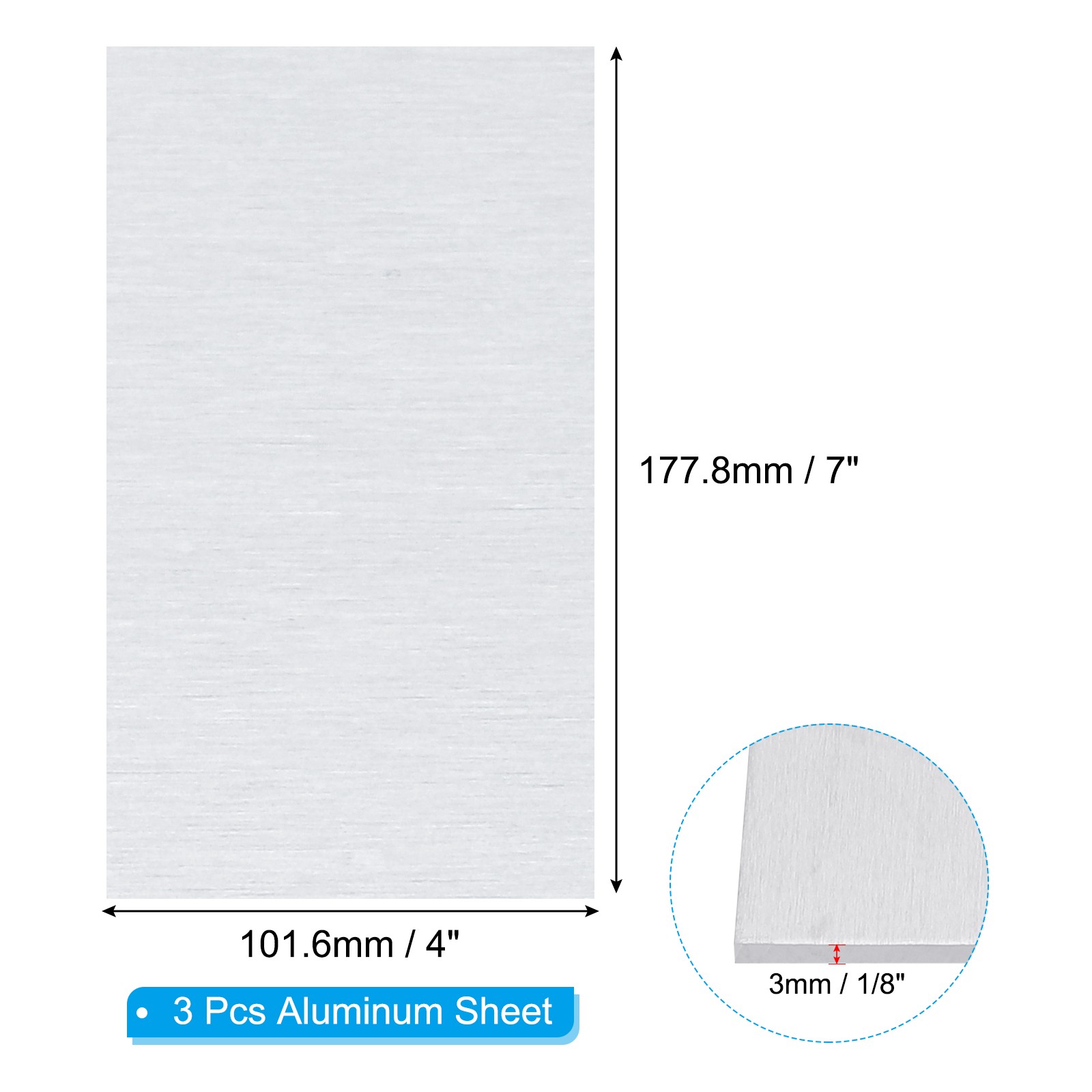 6061 T651 Aluminum Sheet Metal 4 x 7 x 1/8(0.125″) Inch 3Pcs Flat 3MM
