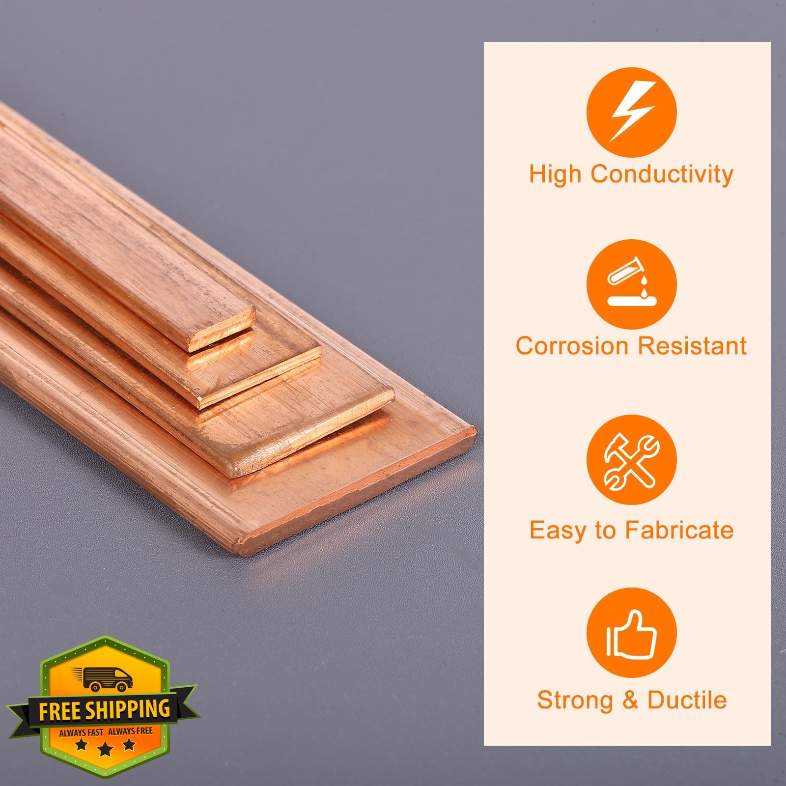uxcell Copper Flat Bar, 1/8″ x 0.8″ x 9” C110 Solid Copper Bus Bar Stock Pla…