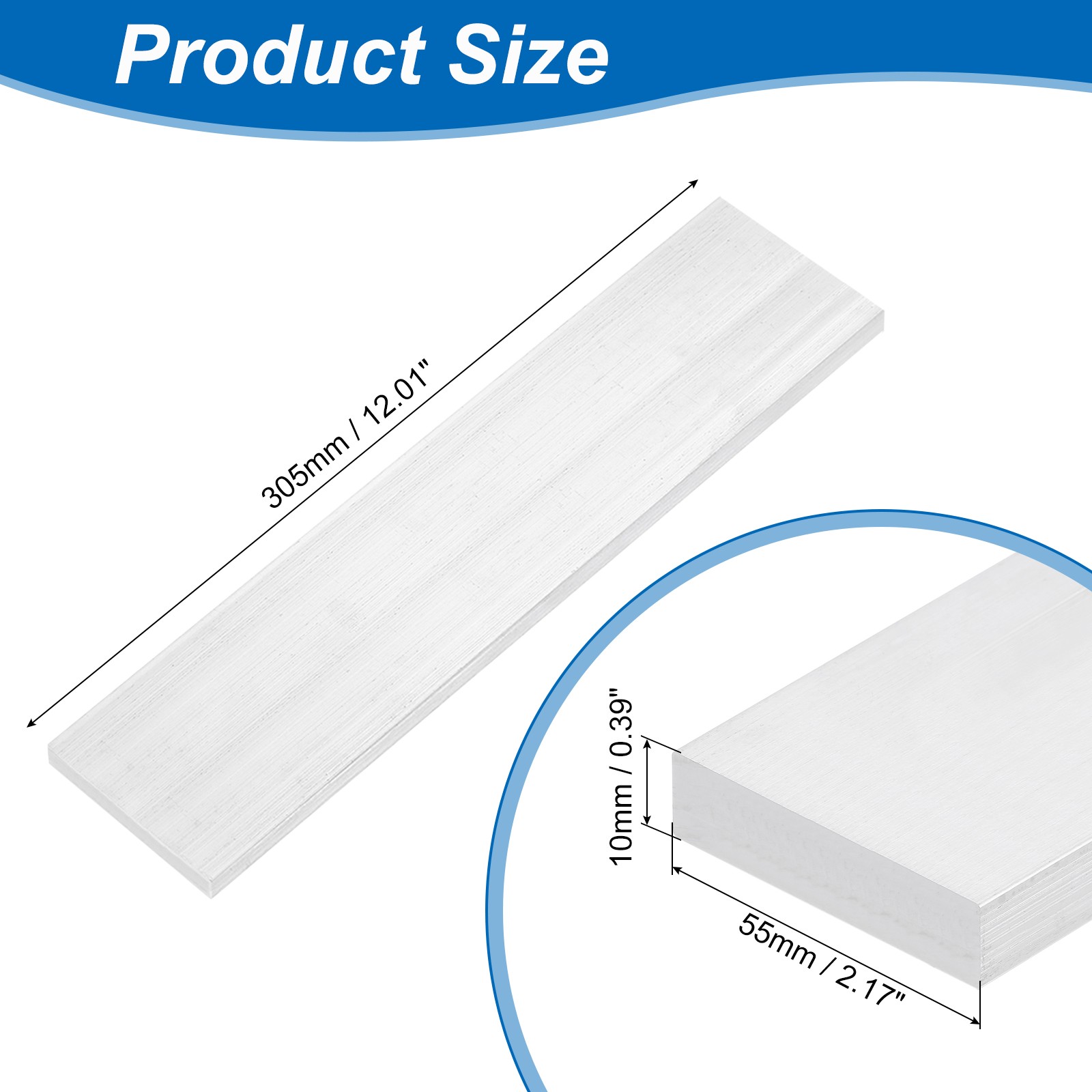 Square 6063 Aluminum Flat Bar, 3/8″ Thickness 2-5/32″ Width 12″ Length