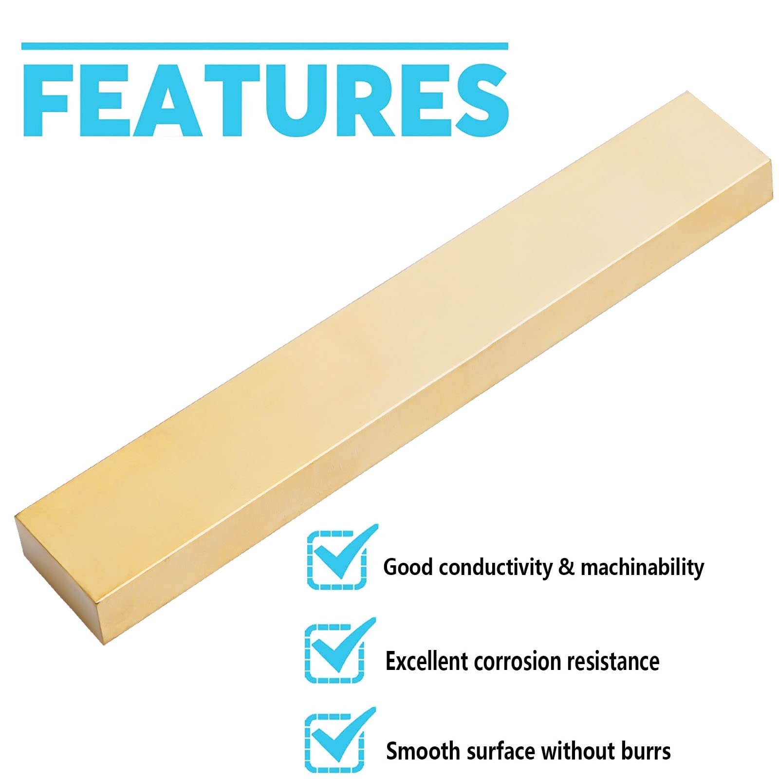 1 PC 3/8″ x 1″ x 6″ C360 Brass Flat Bar Stock Solid Plate Mill Material
