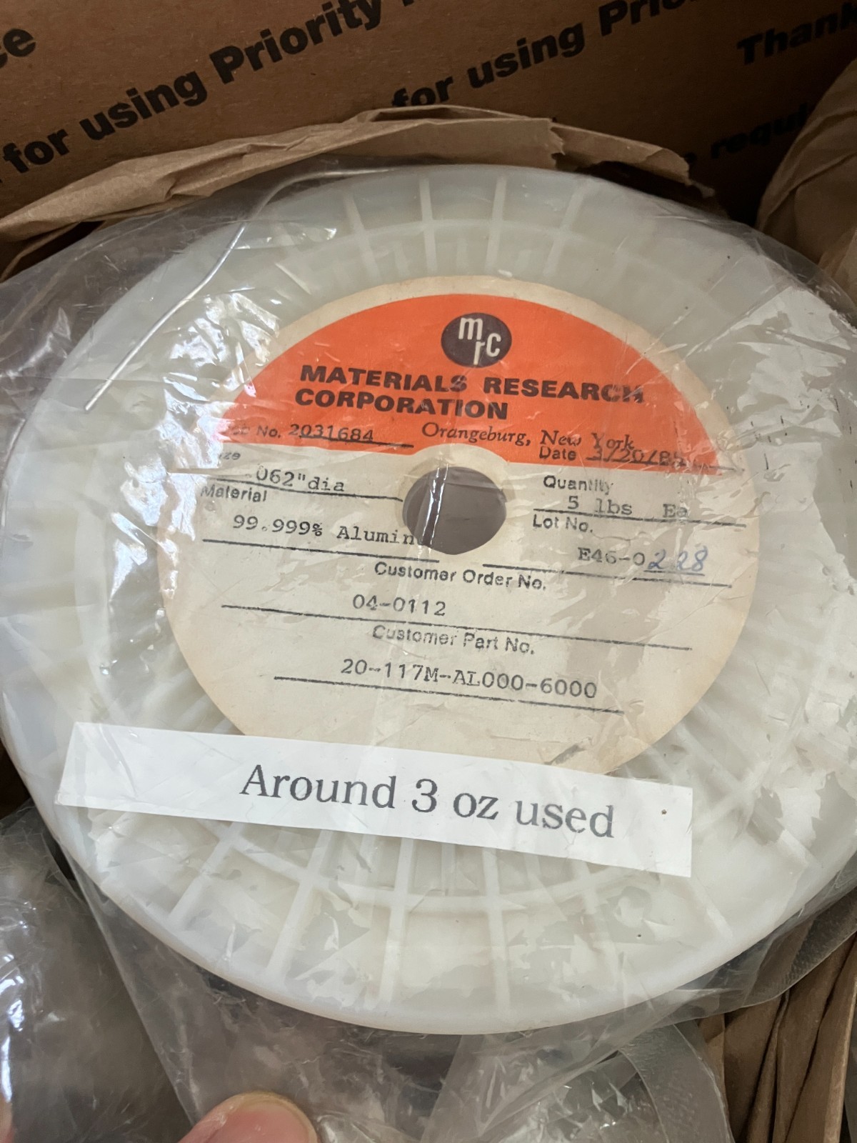 Aluminum 99.999% evaporation wire
