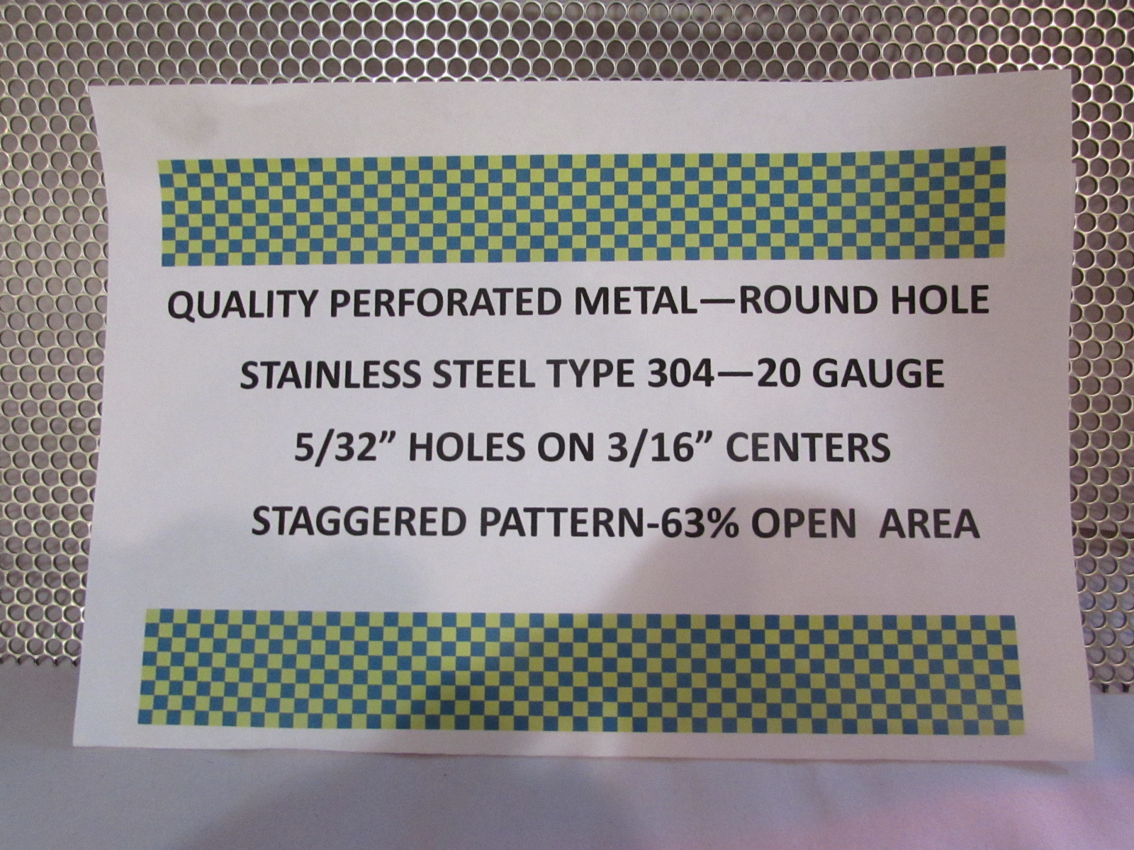 ==5/32 HOLES—20 GA. 304 STAINLESS PERFORATED SHEET– 7″ X 11-1/2″==