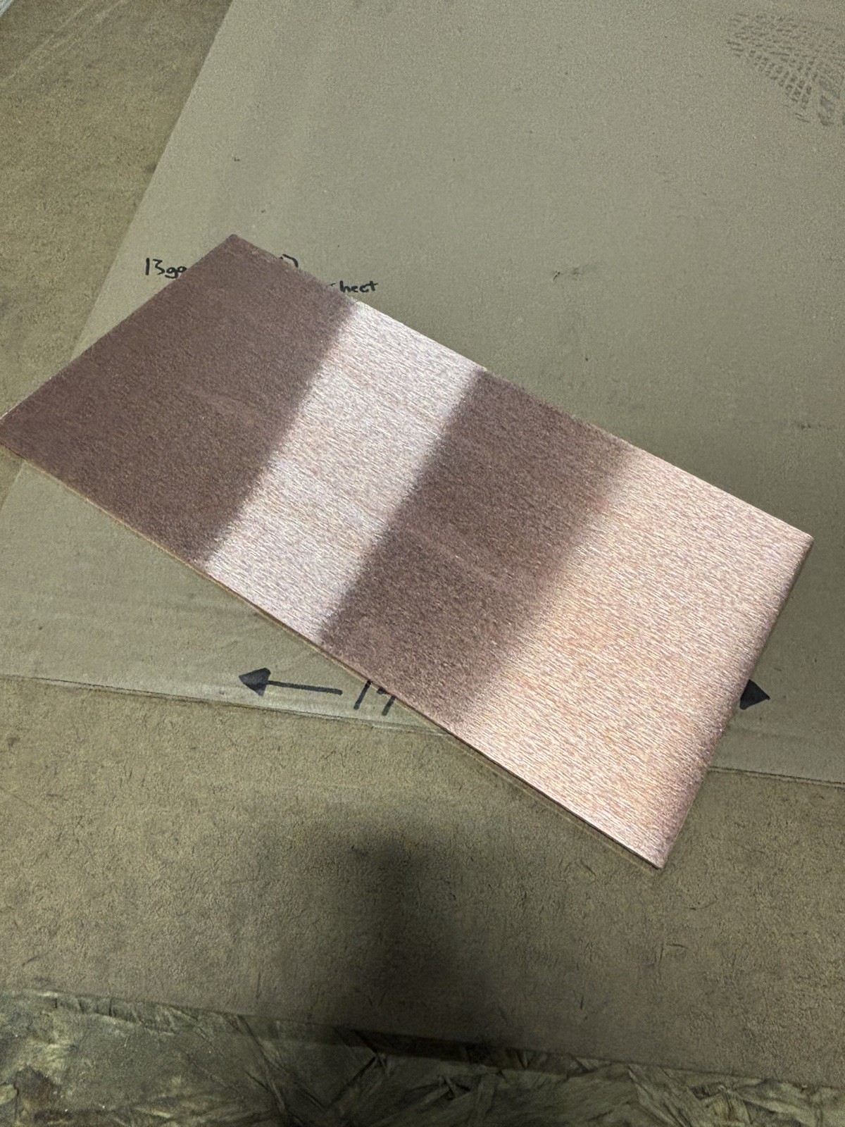 13ga (0.090” Thick) Pure Copper Sheet Metal – 1/4 Hard – 7” x 14” – brushed