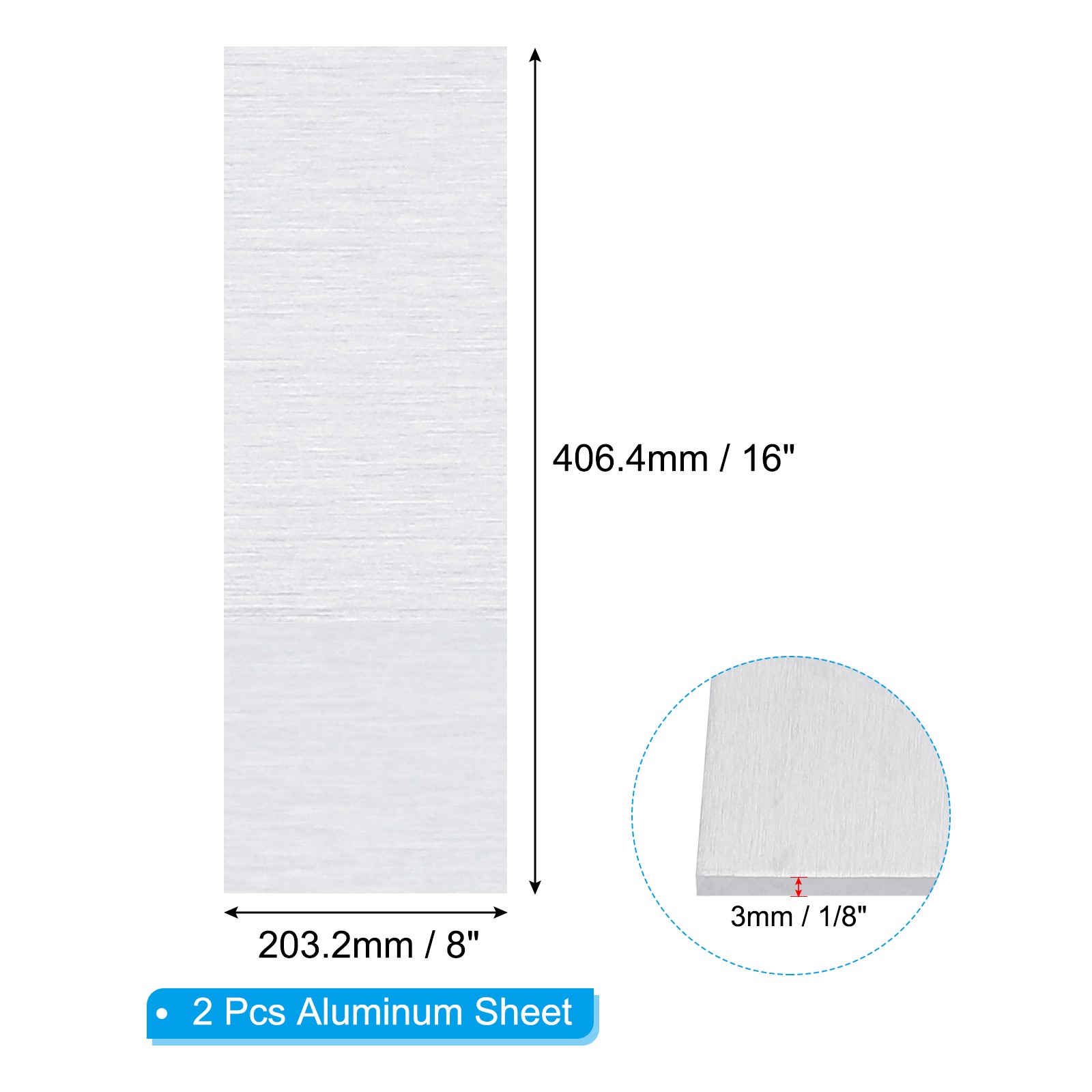 6061 T651 Aluminum Sheet Metal 16 x 8 x 1/8(0.125″) Inch 2Pcs Flat 3MM