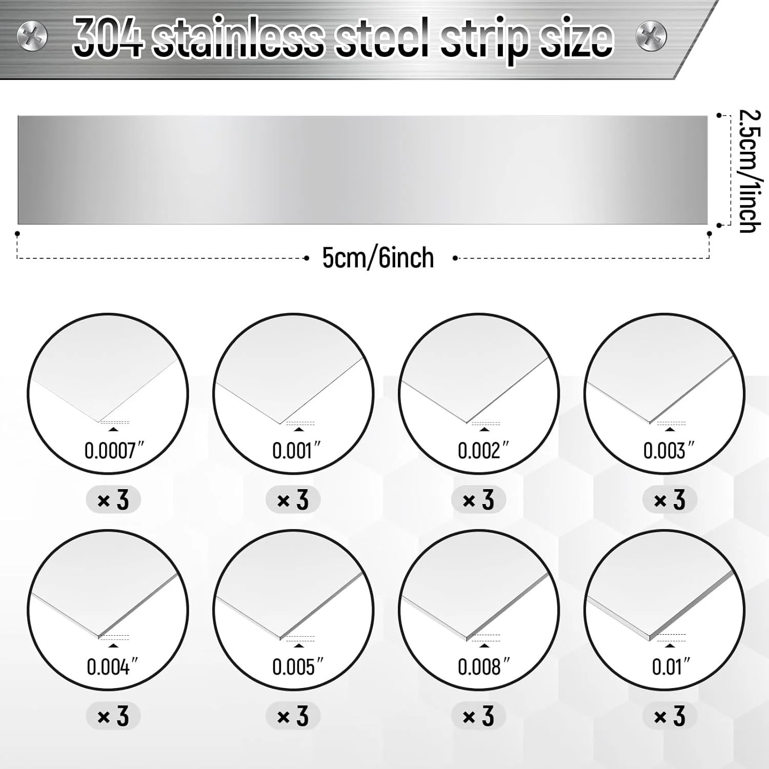 Amylove 24 Pcs 304 Stainless Steel Strips Shim Stock Metal Shims 1″ Width x 6″ L