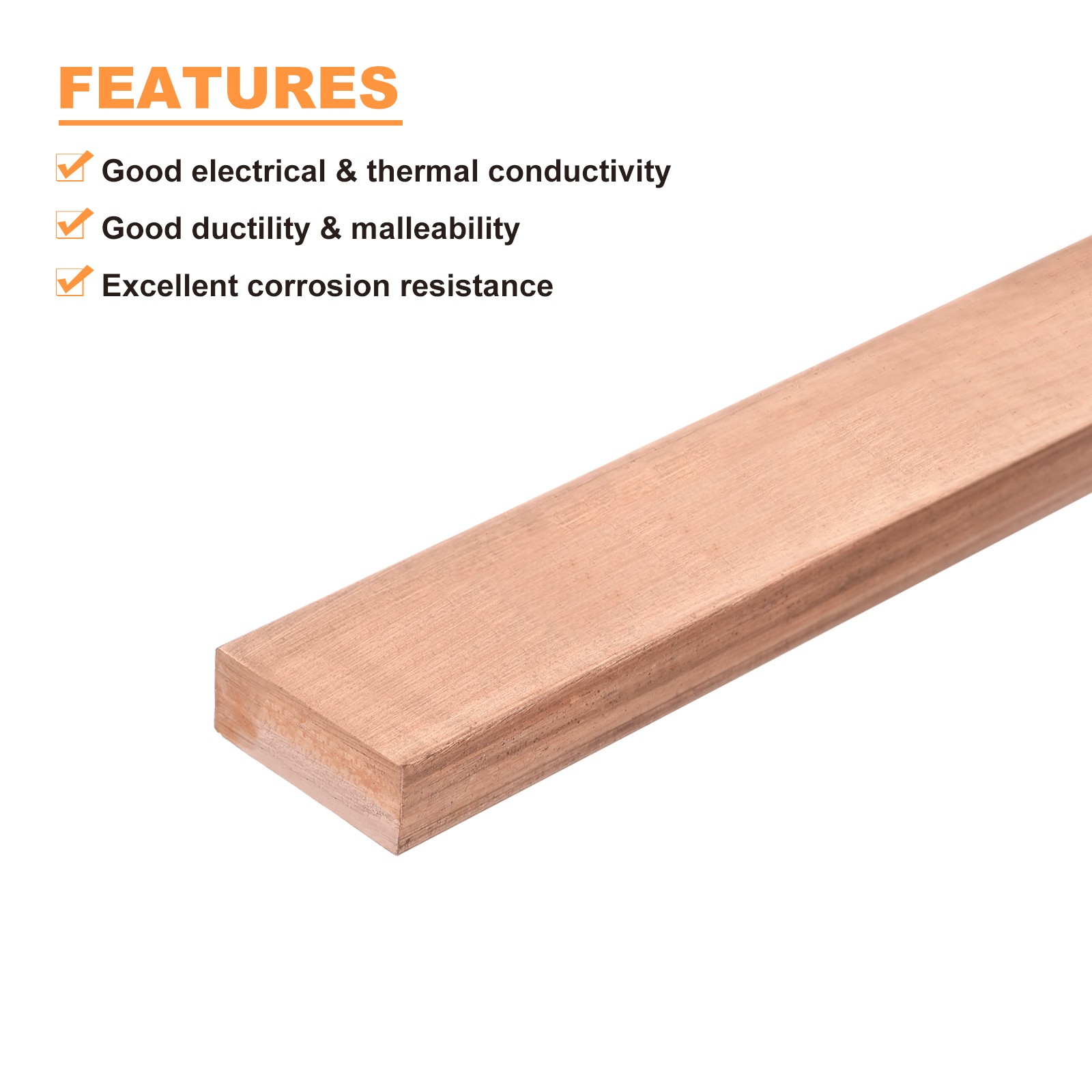 Copper Flat Bar 1/4″ Thickness x 25/32″ Width x 6″ Length Copper Bar Stock