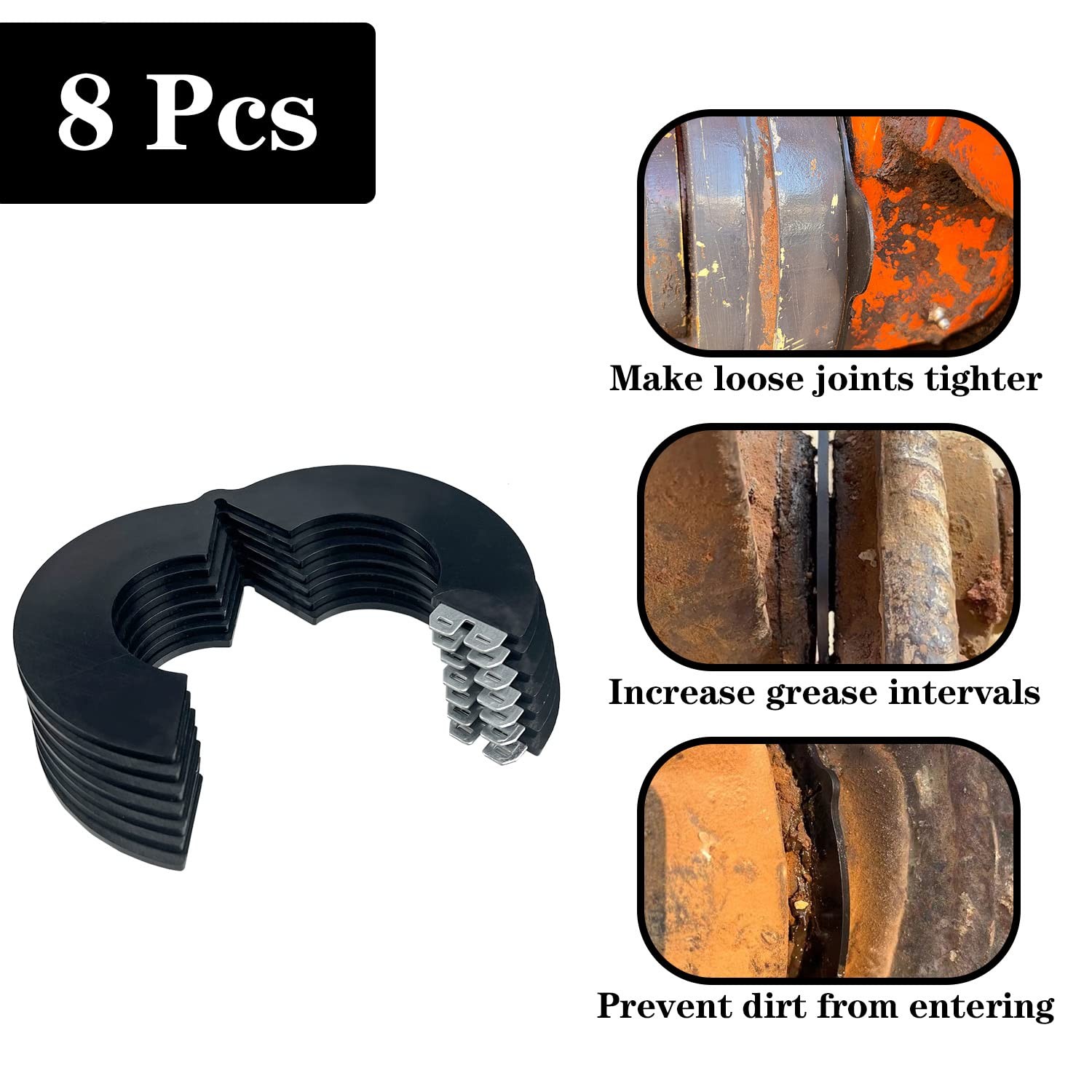 8 Pack 45MM Excavator Bucket Pin Shim Kit Detachable for Excavator Skid Steer