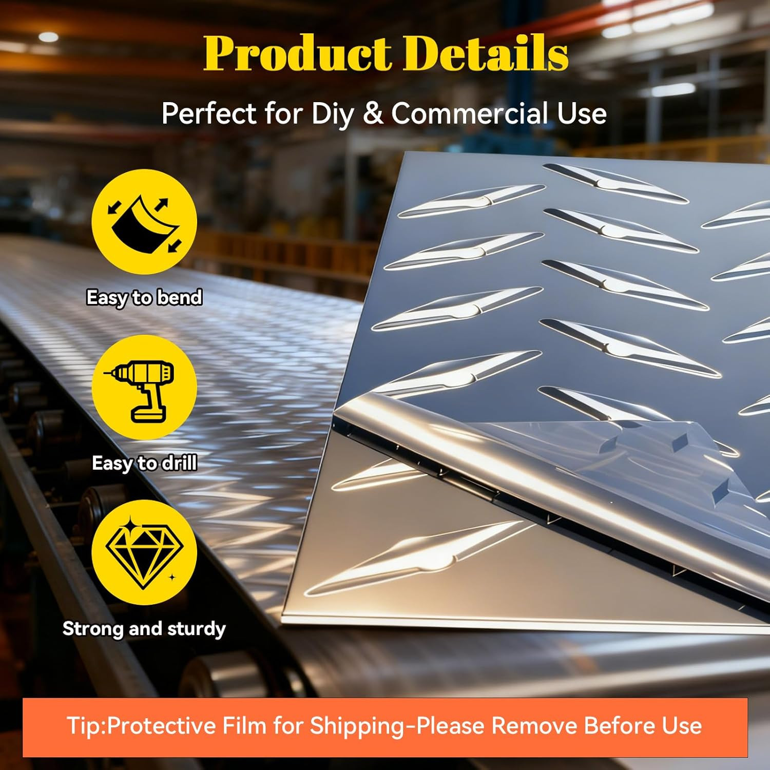 Aluminum Diamond Plate Sheet, 3003 H22, 17GA 0.045″ Thick Heavy Duty Diamond Tre