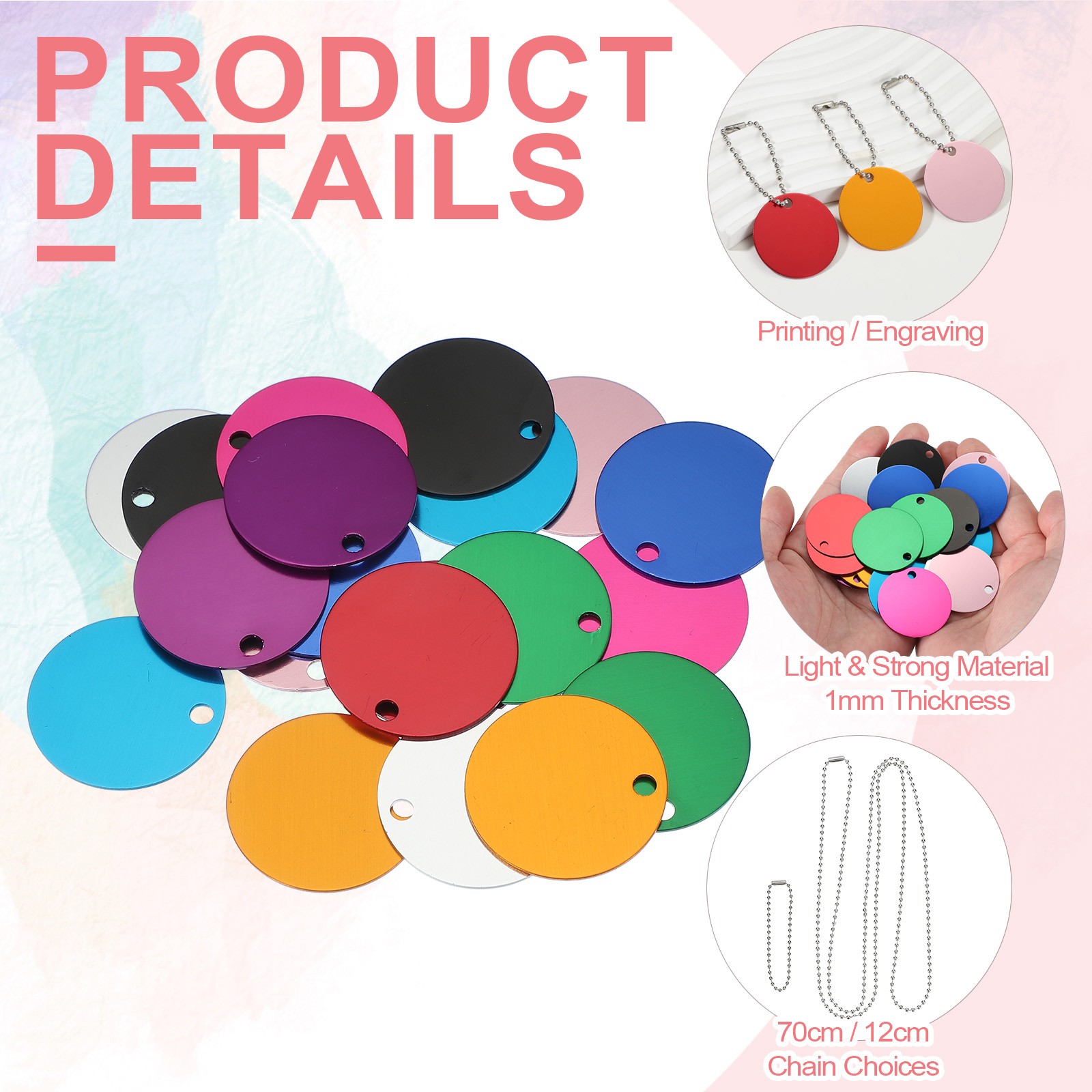 30Pcs Blank Tag Metal Stamping Tags, Round Shape Engraved Tag, Red