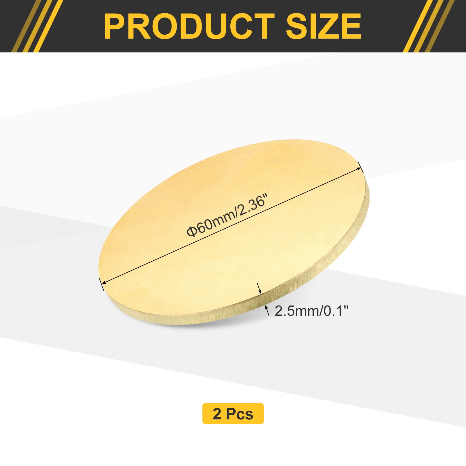 2Pcs Brass Round Plate, 0.1″(2.5mm) Thick 2.4″(60mm) Dia H65 Brass Round Sheet