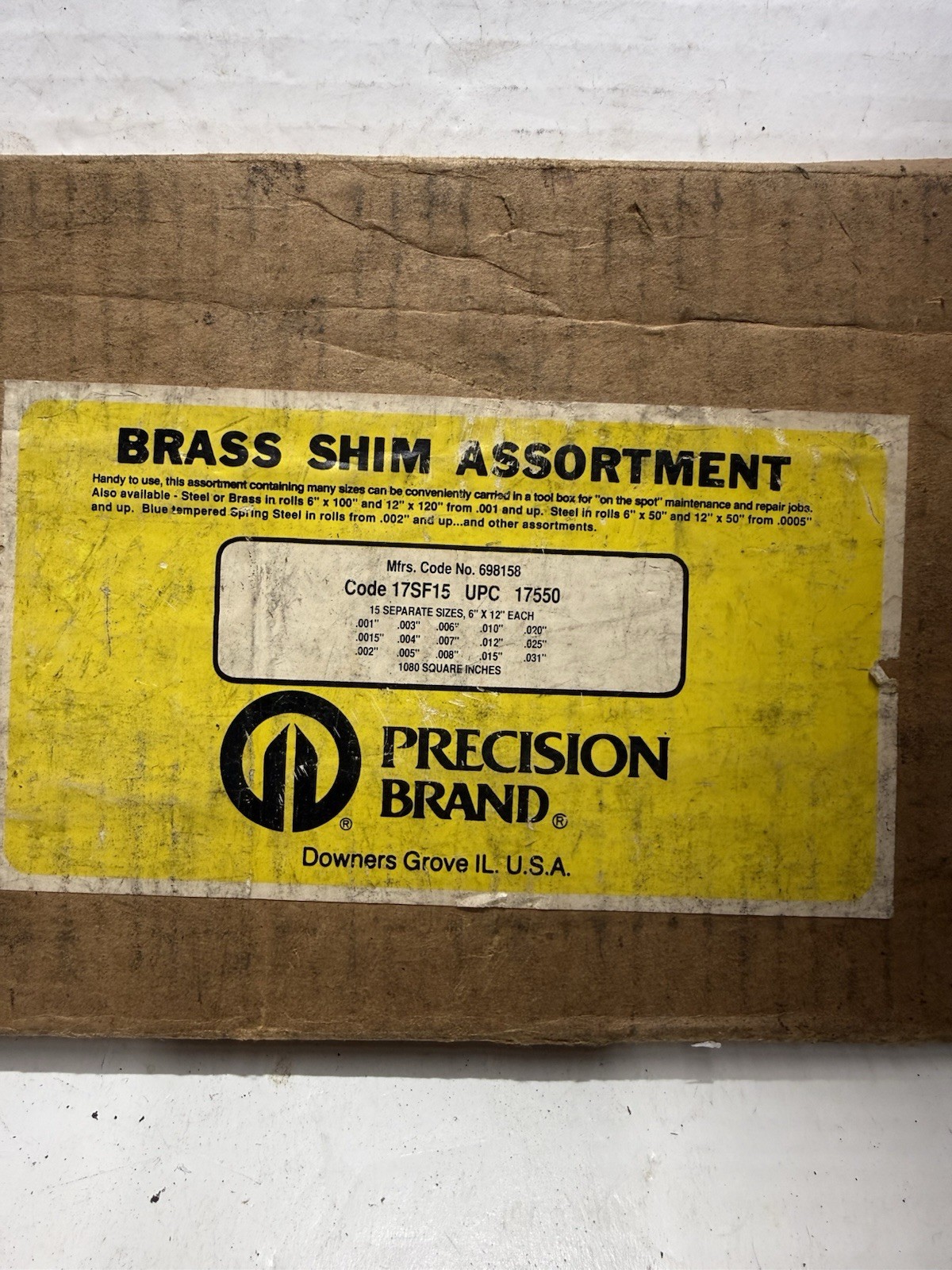 Precision Brand Brass Shim Assortment 17SF15 – 15 Sizes 6”x12” Sheets USA