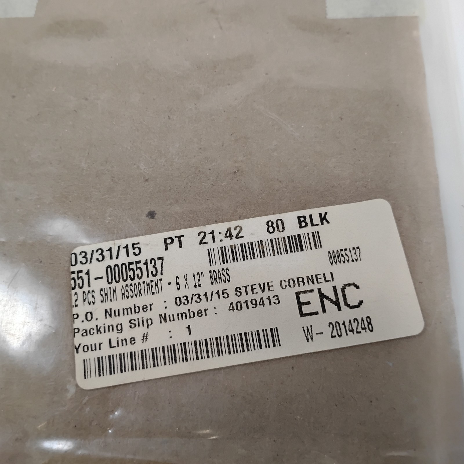 12 Pc Brass Shim Stock Assortment 6″ x 12″ .001-.015 *One Sheet Cut Down*