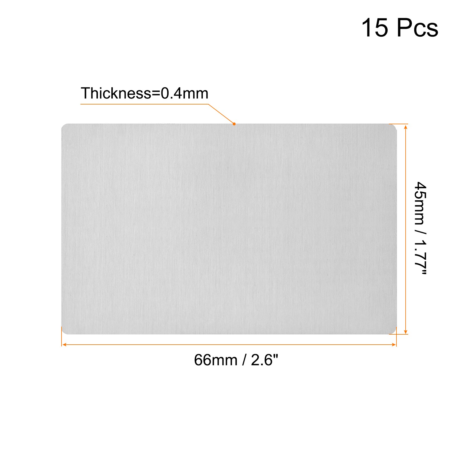 66x45x0.4mm Brushed 201 Stainless Steel Blank Metal Card Silver Tone 15Pcs