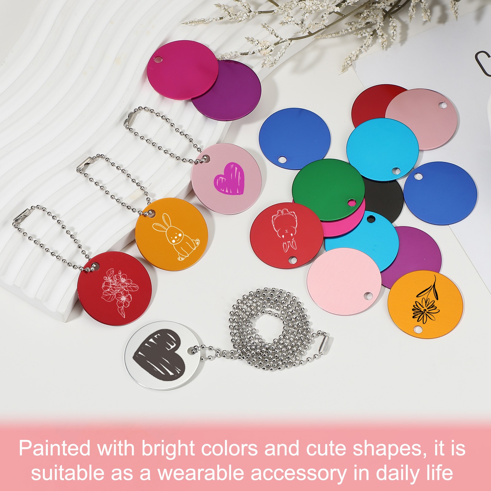 30Pcs Blank Tag Metal Stamping Tags, Round Shape Engraved Tag, Red