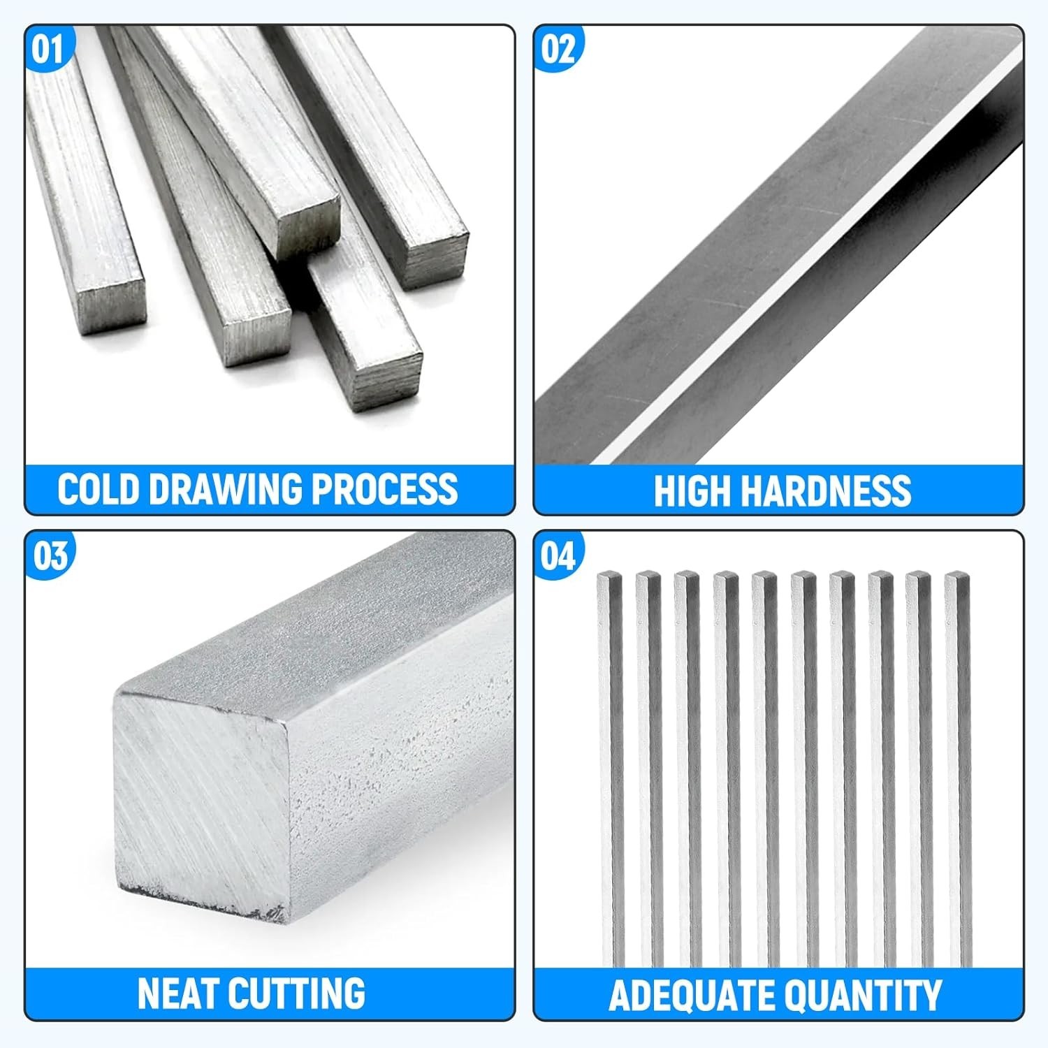 4 Pcs 1/4″ x 1/4″ x 12″ Square Steel Key Stock, Cold-Drawn Stainless Steel Bars