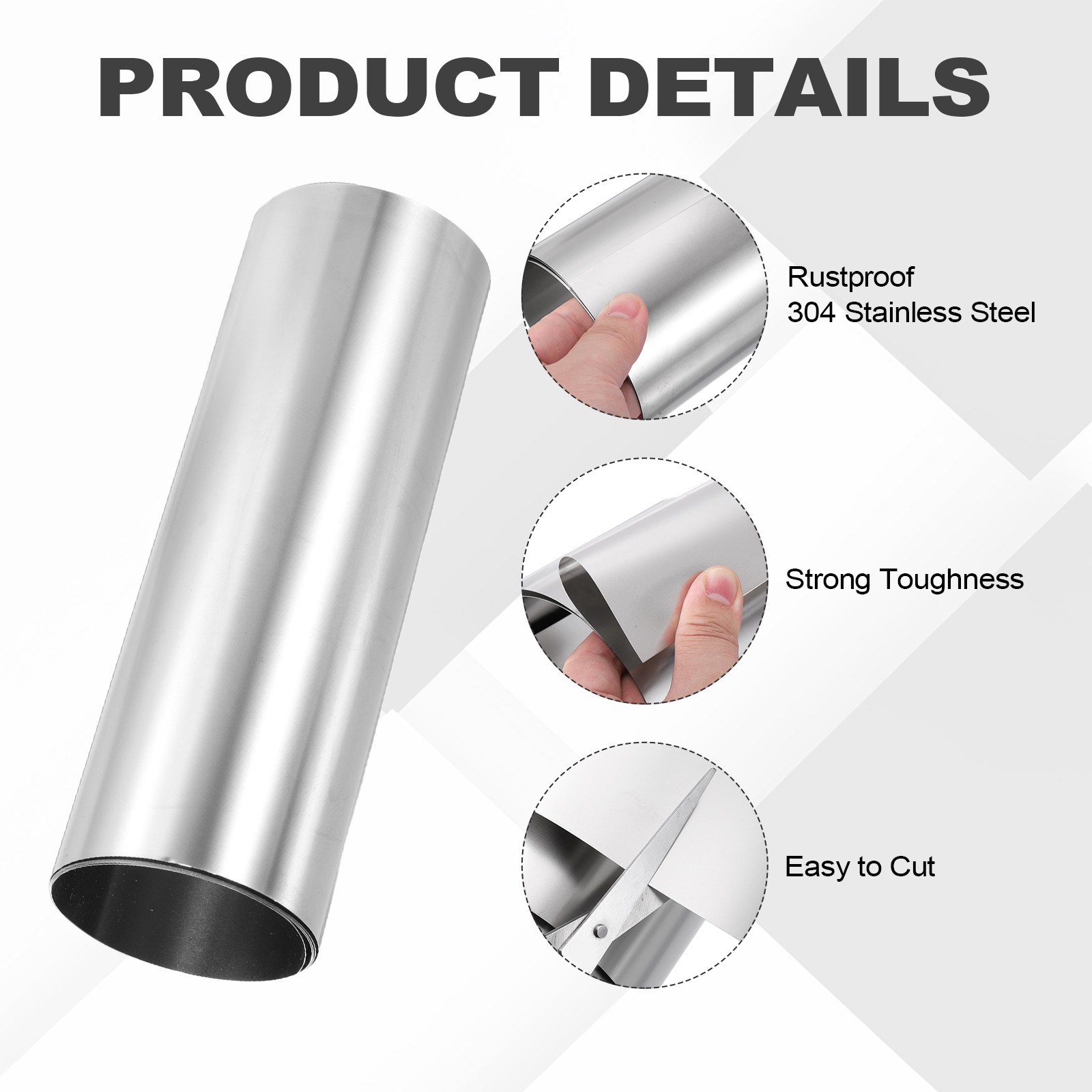 0.15 x 200mm x 1m 304 Stainless Steel Foil Roll Metal Strip Plate Sheet w Glove