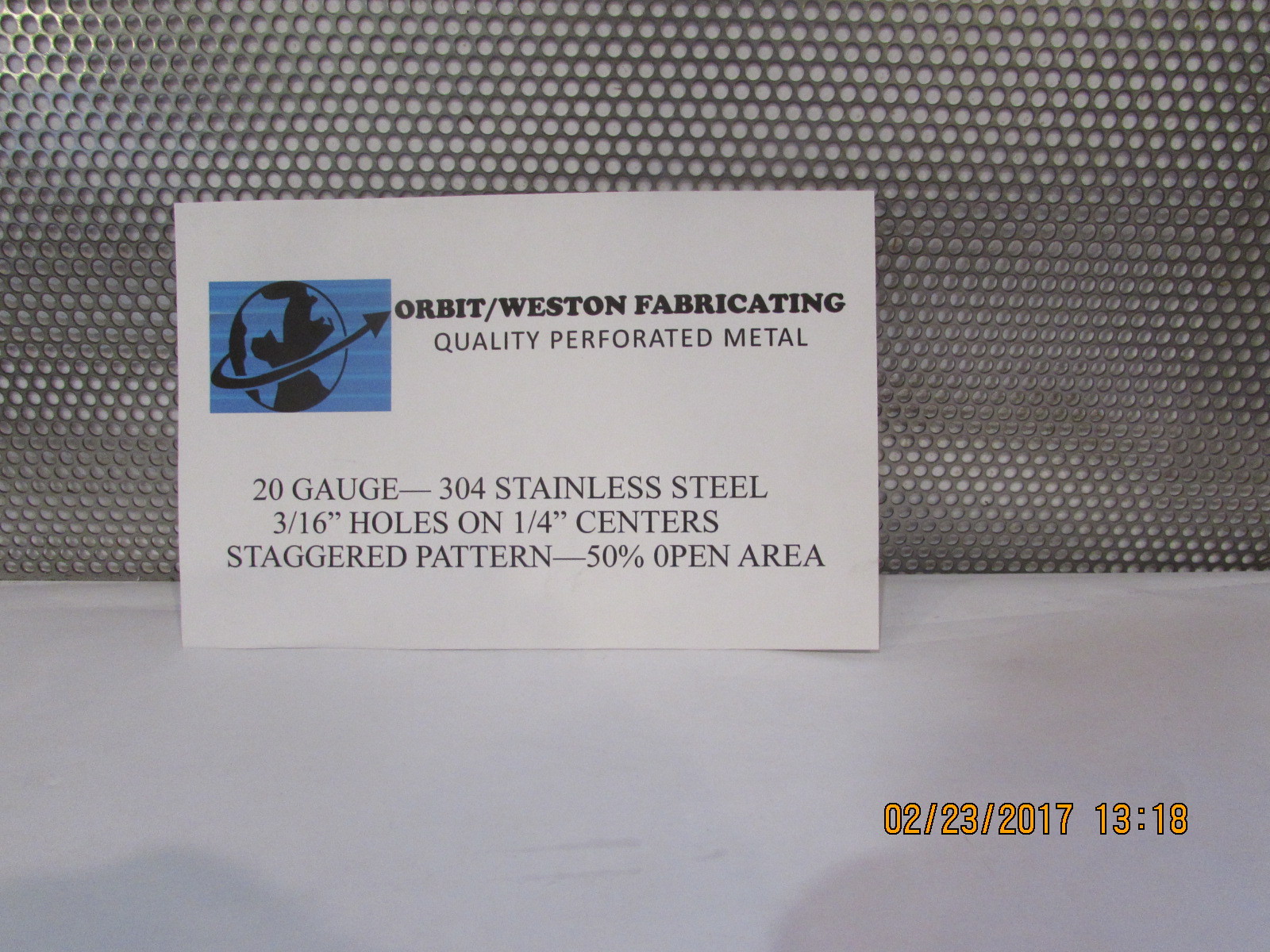 ==3/16″ HOLES–20 GA. STAINLESS STEEL PERFORATED SHEET –4-5/8″ X 11-3/4″ ===