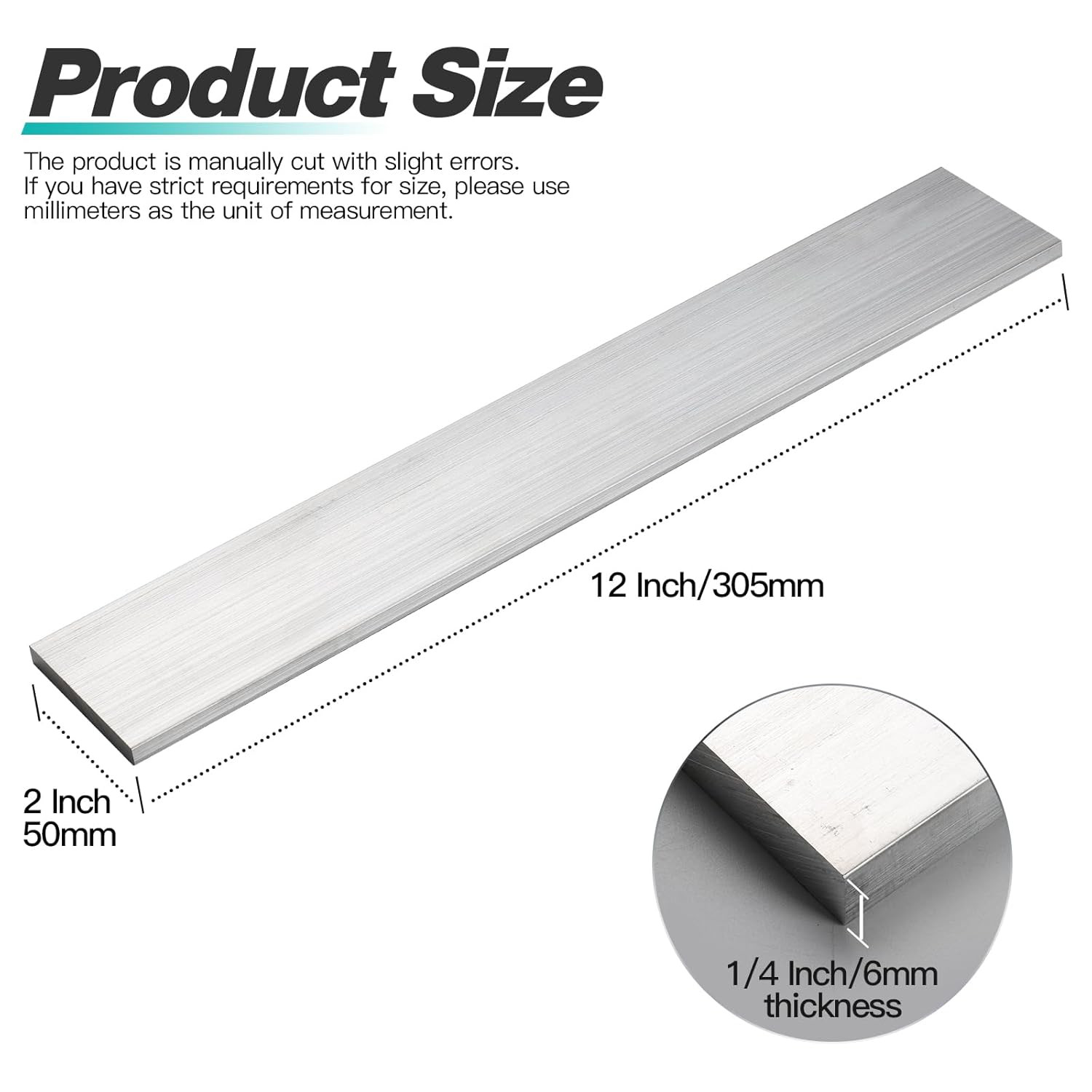 3 Pieces 1/4″ (6Mm) X 2″(50Mm) Square Aluminum Flat BAR 12″(305Mm) Long,6061 Ge