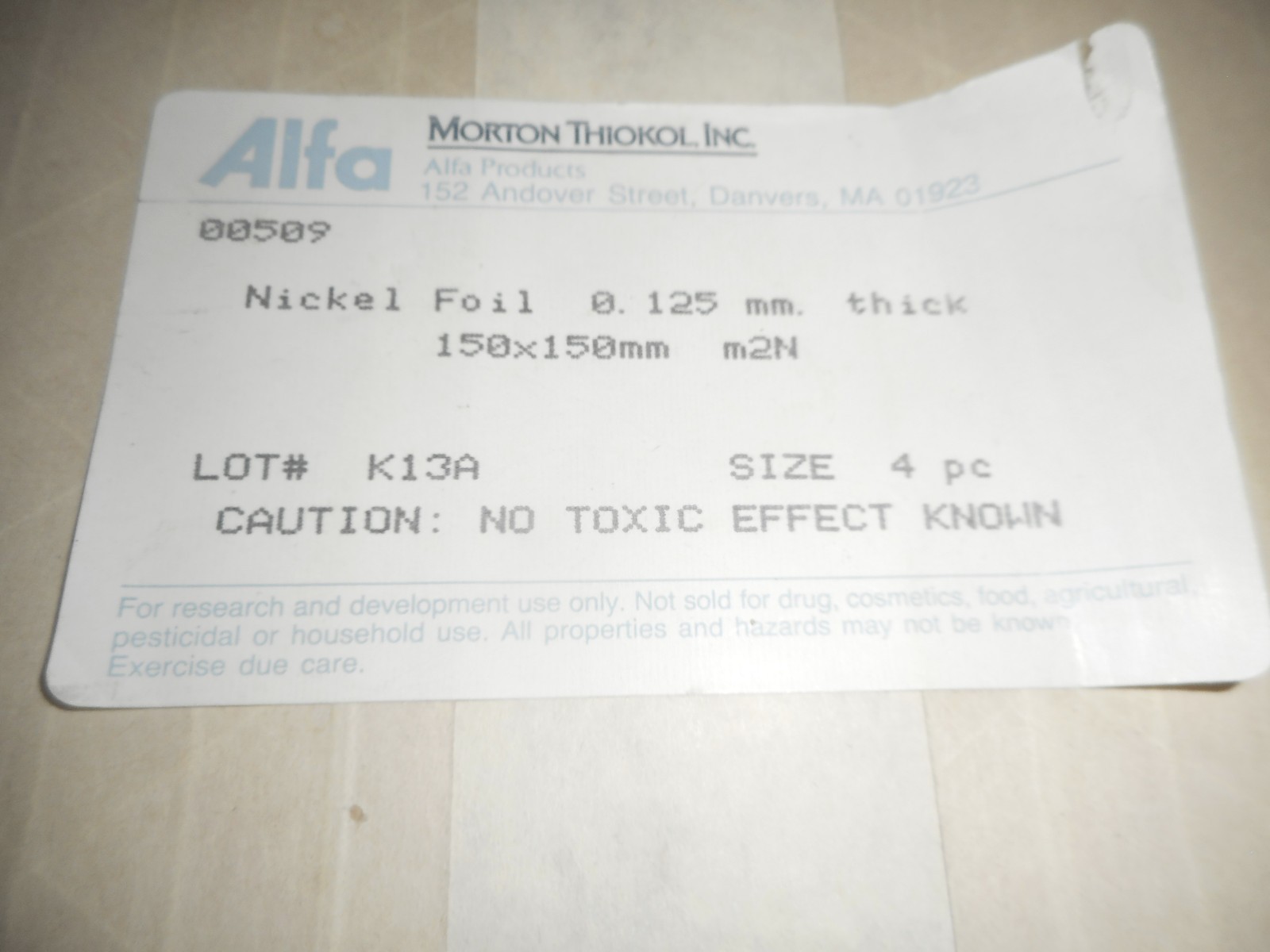 99.9+% Nickel Foil * (3) sheets .125x 150x 150mm * (1) piece approx. 115x 115mm