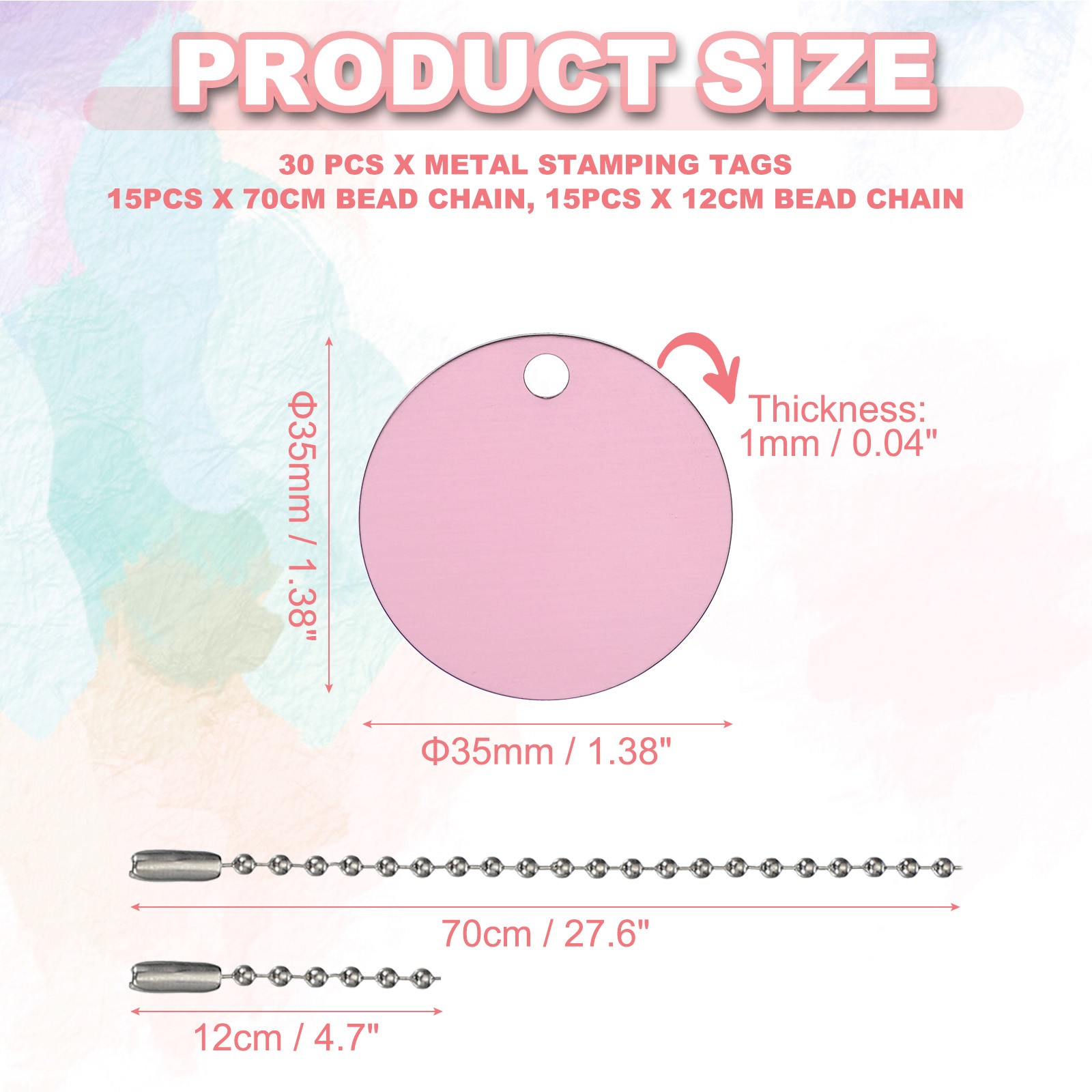 30Pcs Blank Tag Metal Stamping Tags, Round Shape Engraved Tag, Pink