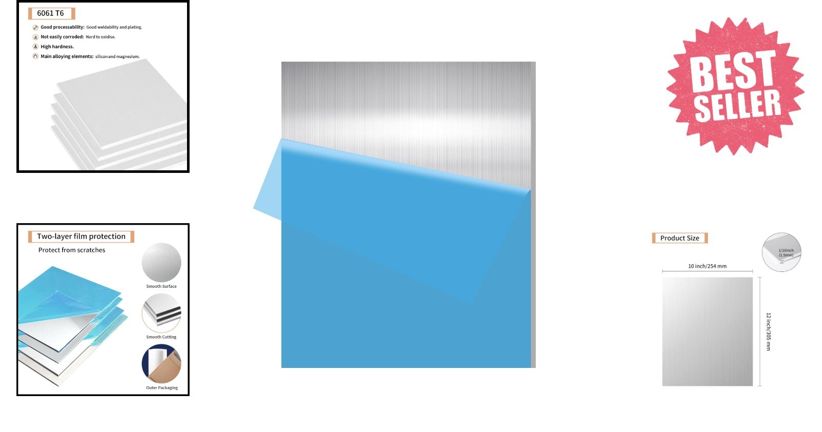 High-Quality 6061 Aluminum Sheet 10″ x 12″ x 1/16″ – Versatile DIY Solutions