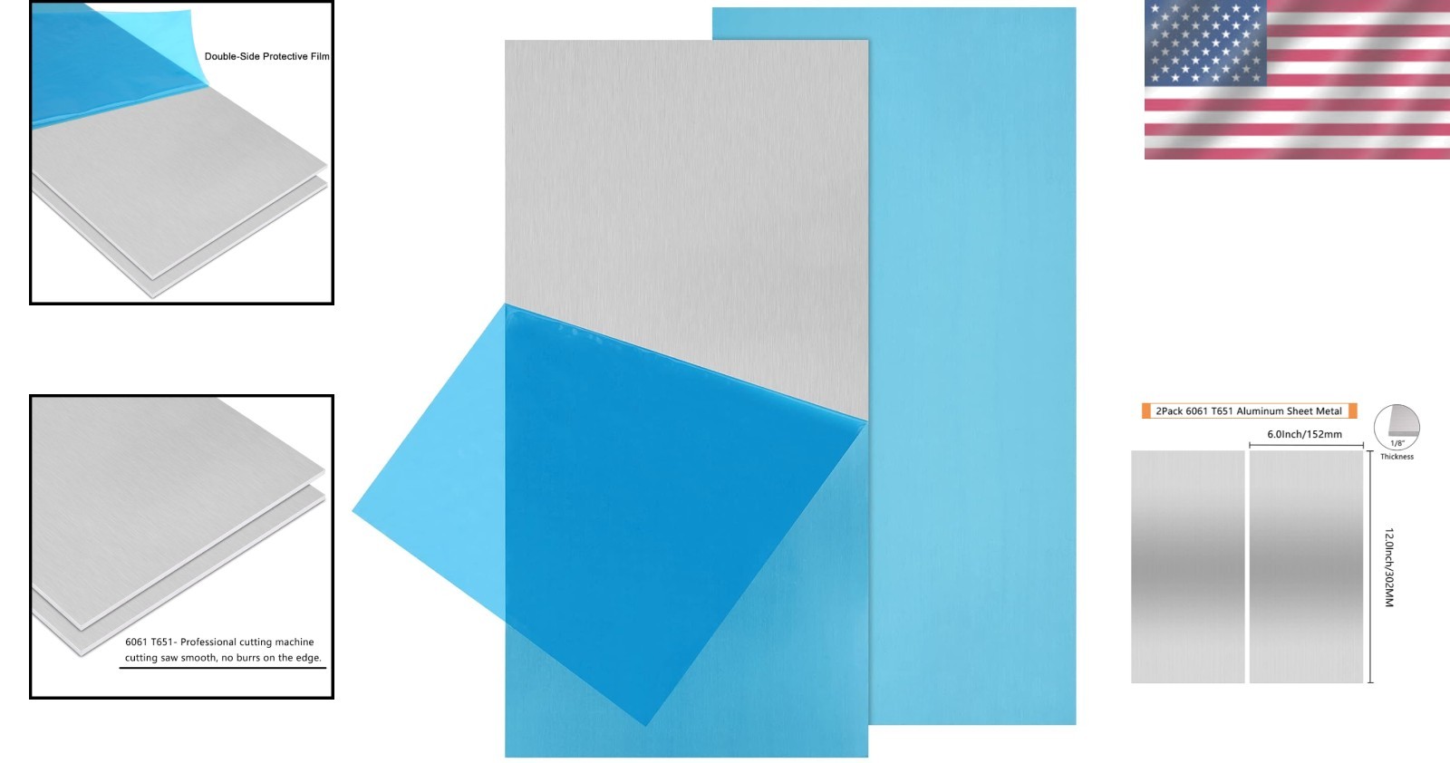 2-Piece Set of 6061 Sheet Metal – 6x12x0.125 Inch Plates, Scratch-Resistant
