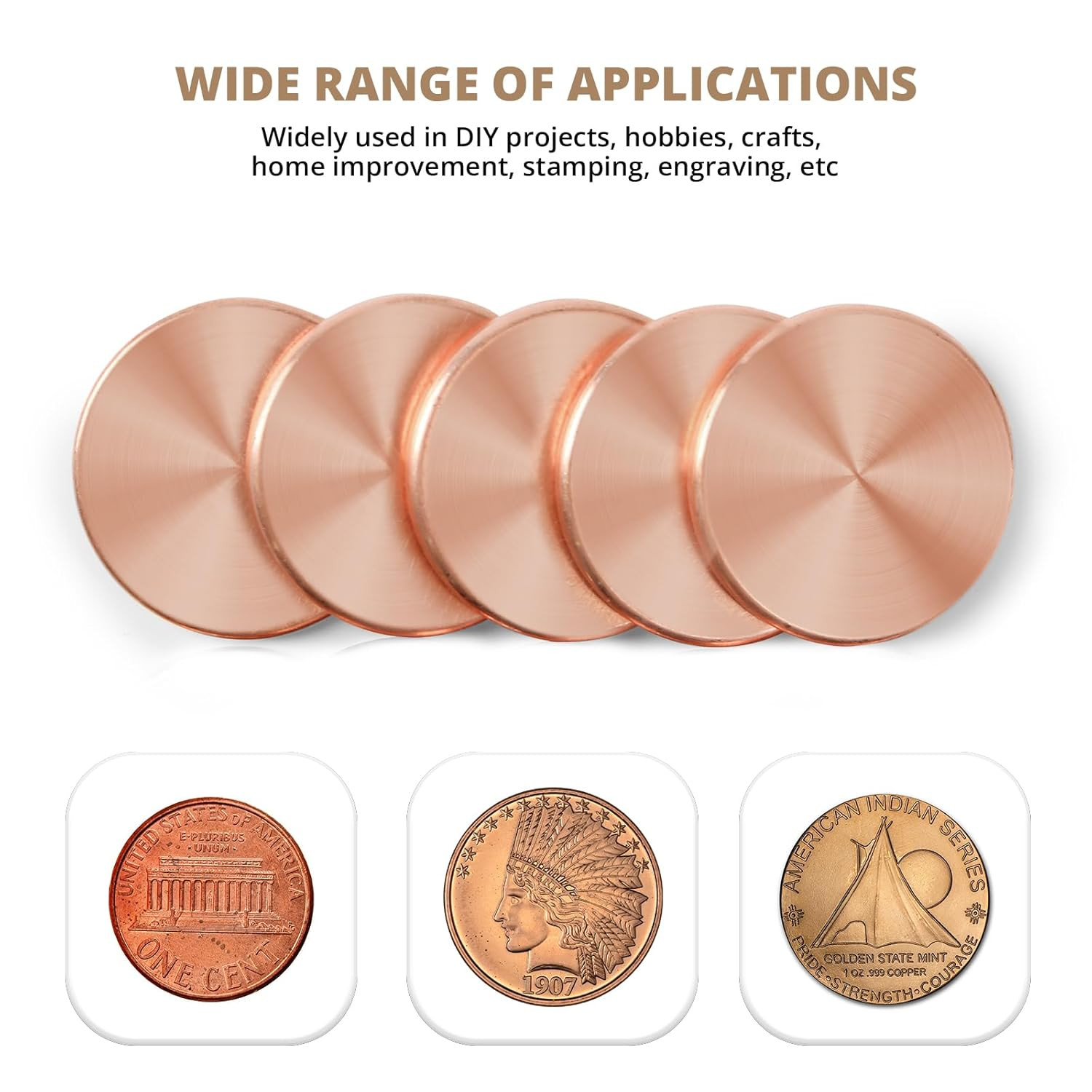 Lot of 10 Copper round Disc Blanks, 1-1/4″ Dia. X 1/8″ Thick (.125) Copper Metal