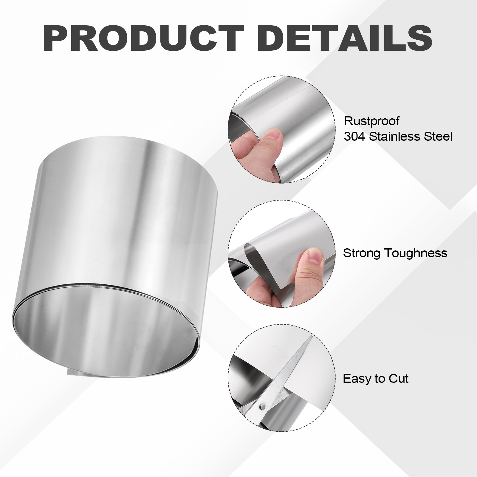 304 Stainless Steel Foil Roll 0.2mm x 60mm x 1m Metal Strip Sheet Silver Tone