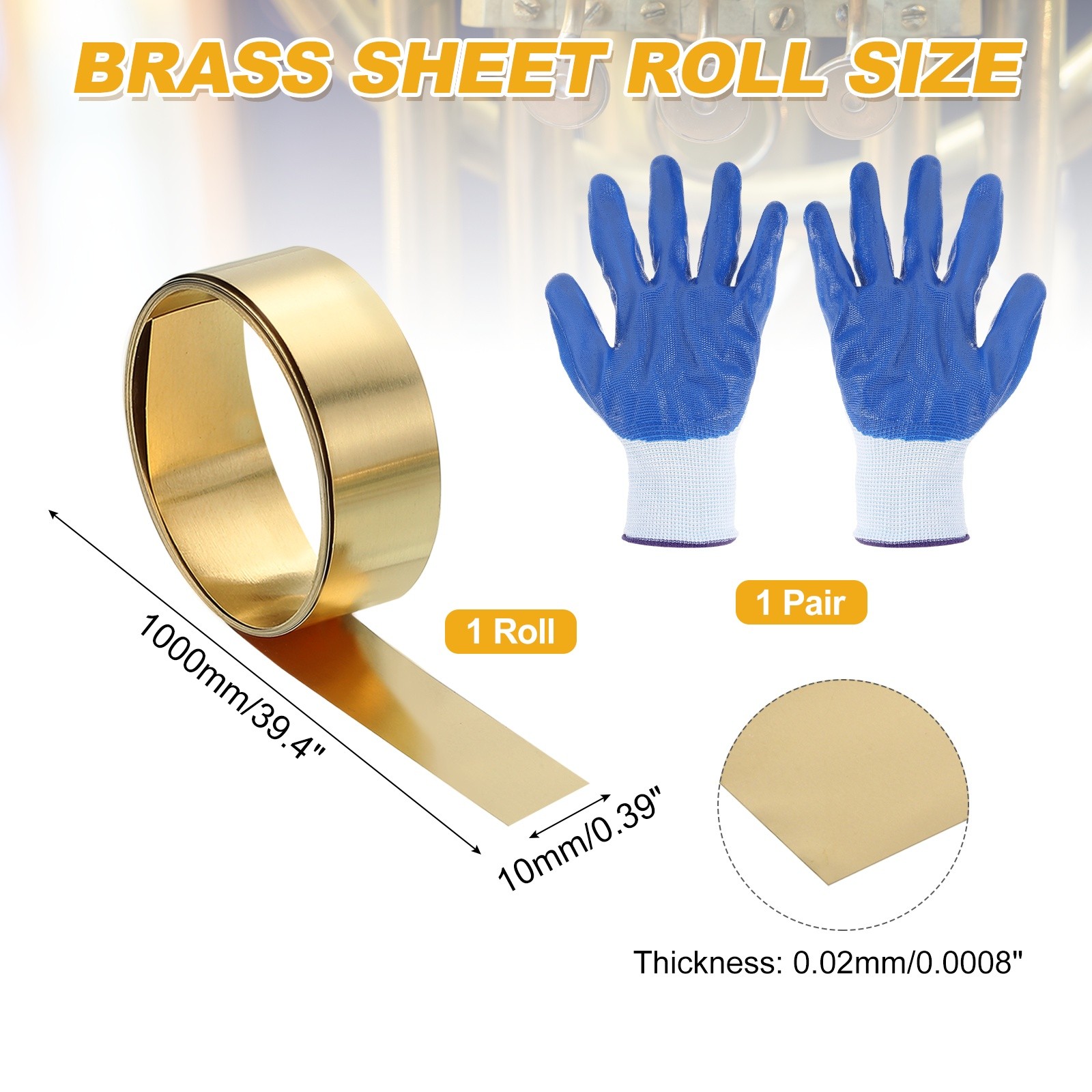 Brass Sheet Roll 0.0008 x 0.39 x 39.4 Inch H62 Thin Brass Foil Strip Plate Shim