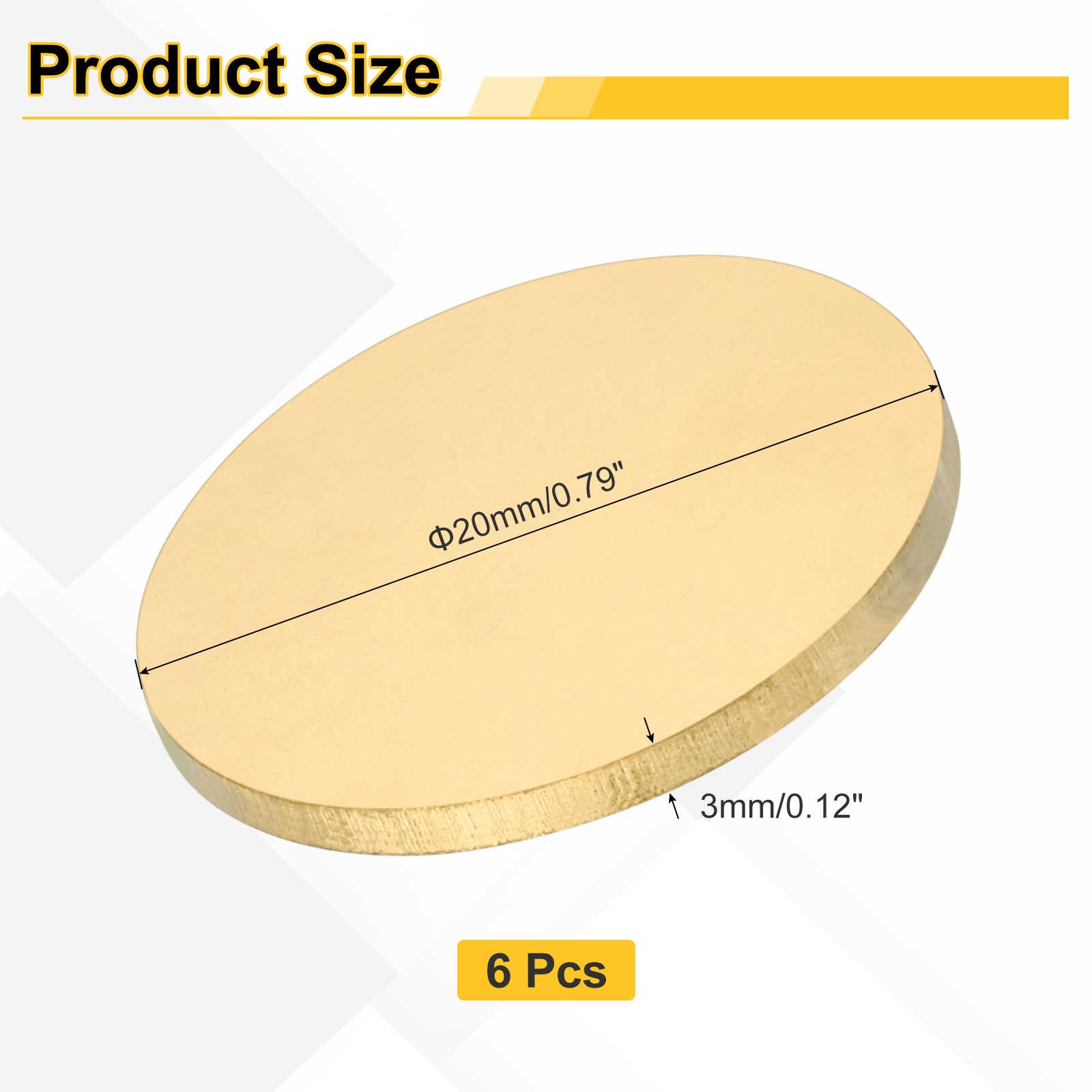 6pcs Brass Sheets, 0.24″ Thickness x 0.79″ Diameter Brass Round Plate, Yellow