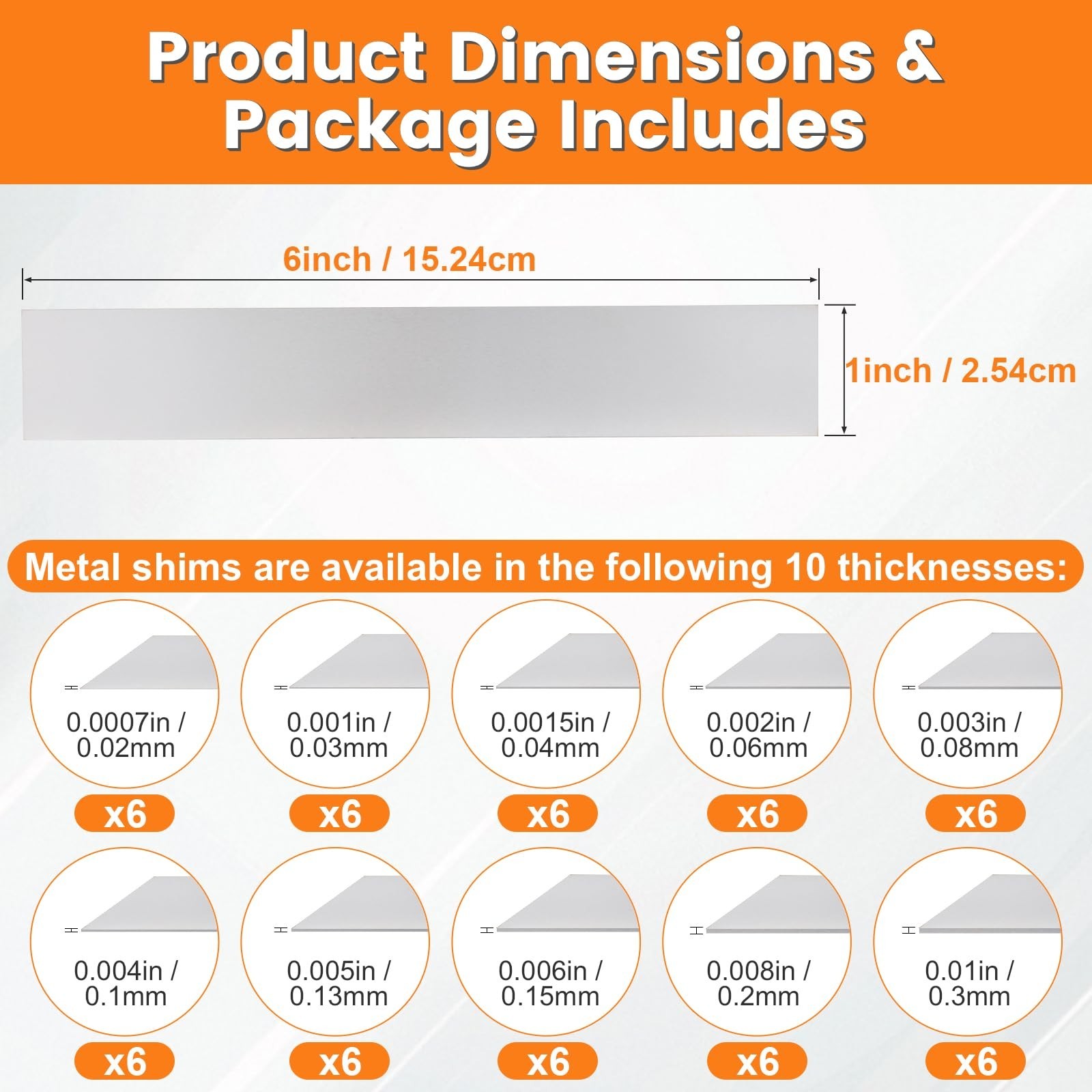60 PCS Stainless Steel Shim Stock Assortment, 1″ x 6″ Metal Shims for Leveling &