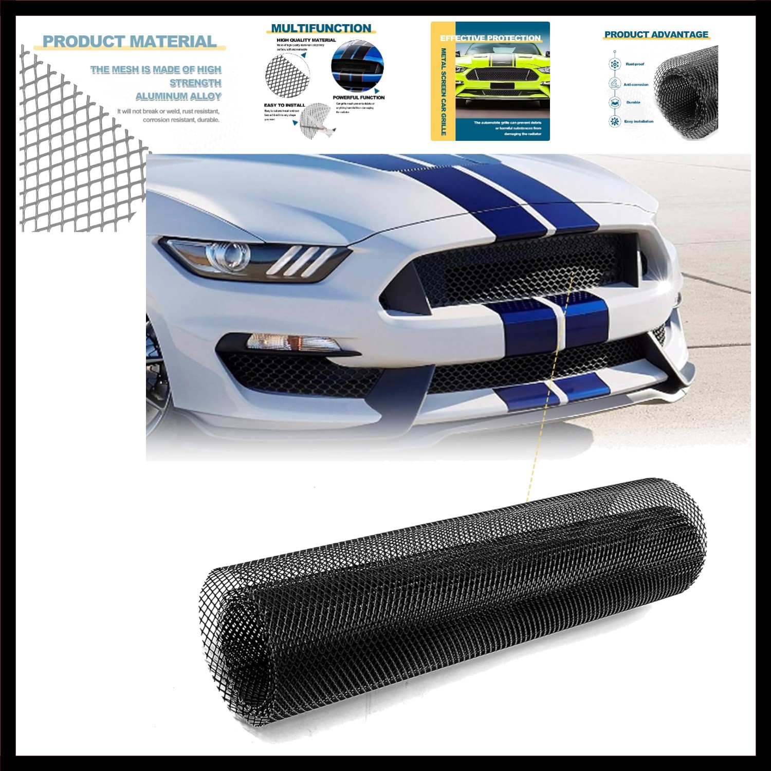 Universal 40″x13″ Car Grill Mesh, 120x40cm Aluminum Alloy Expanded Metal Shee…