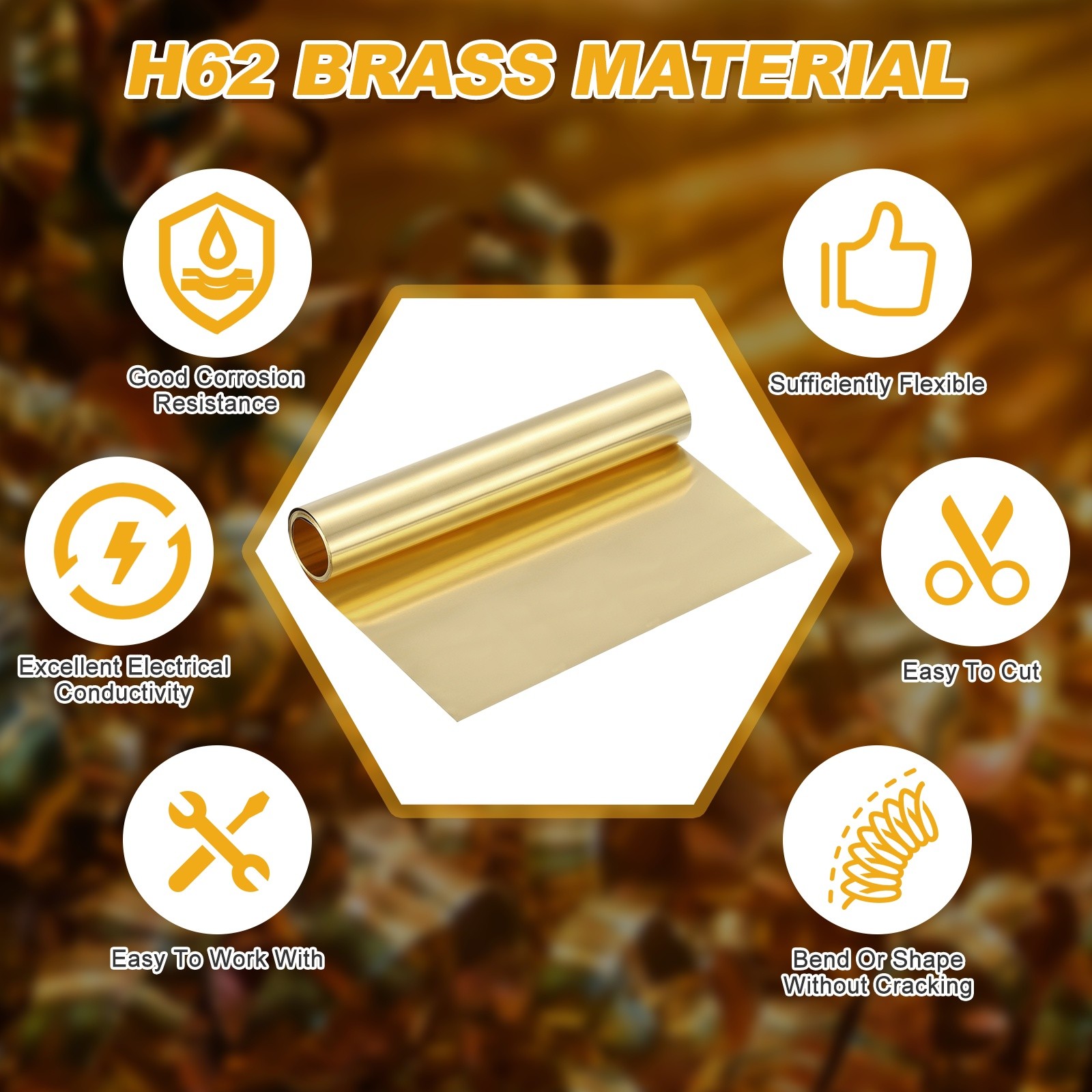 Brass Sheet Roll, 0.0008 x 7.87 x 39.4 Inch H62 Thin Brass Foil Strip Plate Shim