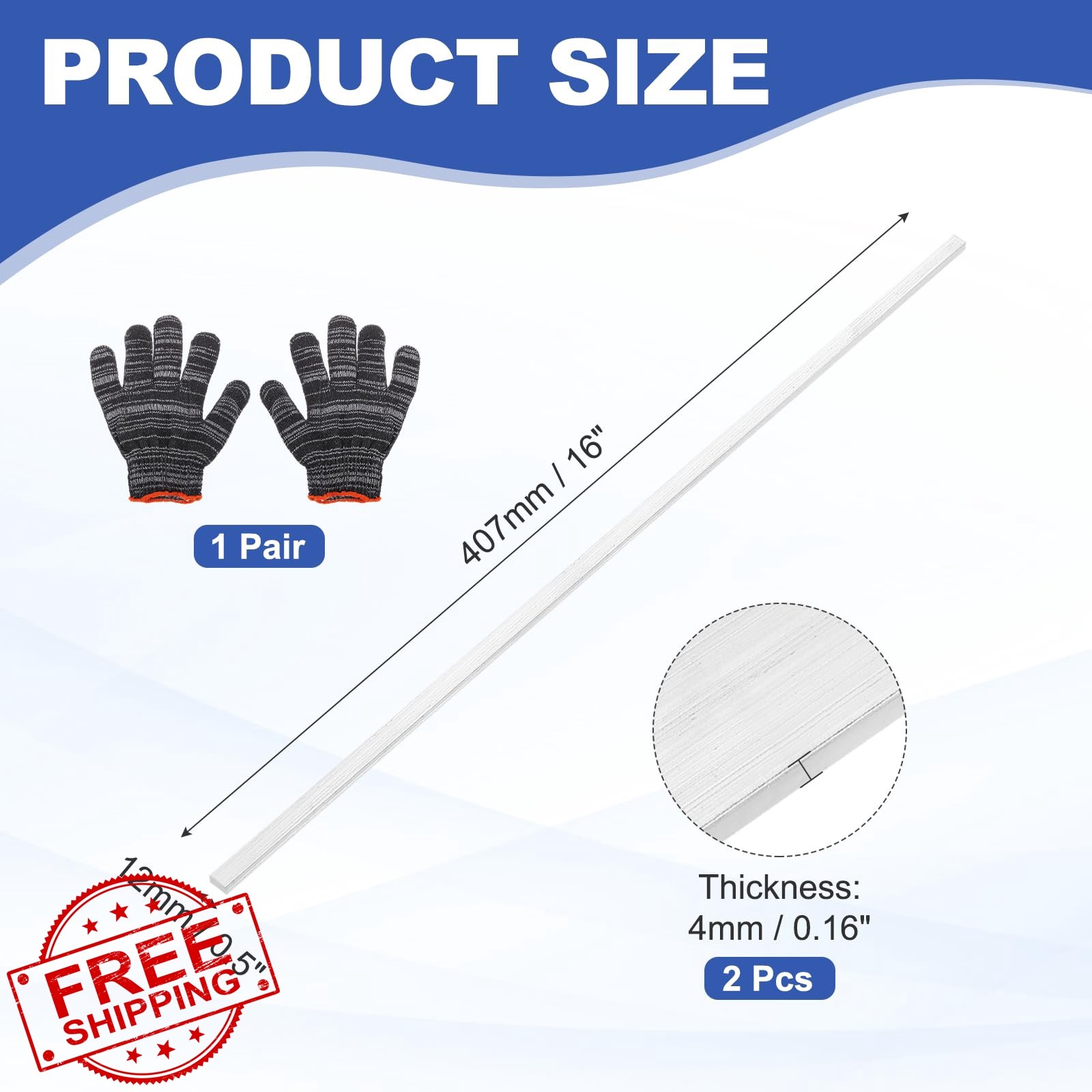 uxcell 2pc 0.16″x0.5″x16″ Aluminum Flat Bar