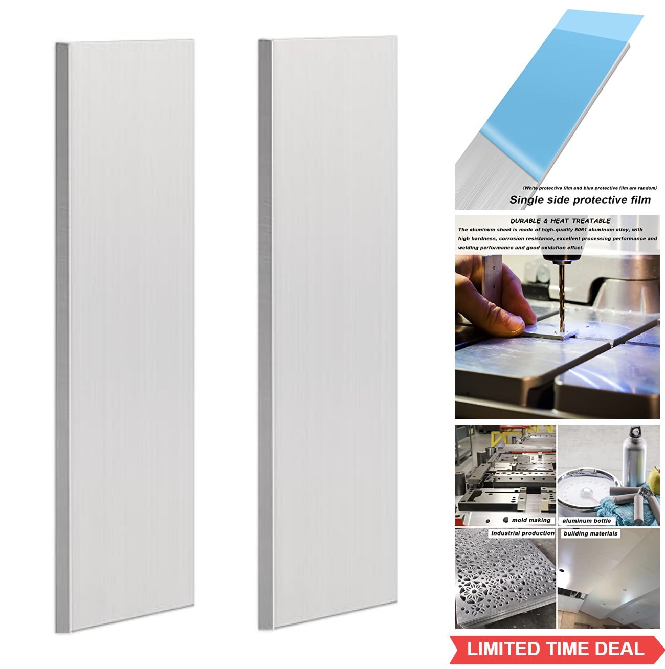 Aluminum Flat Bar 2 Pack 1/8 x 2 x 12 Inch 6061 Square Plate for Crafting DIY