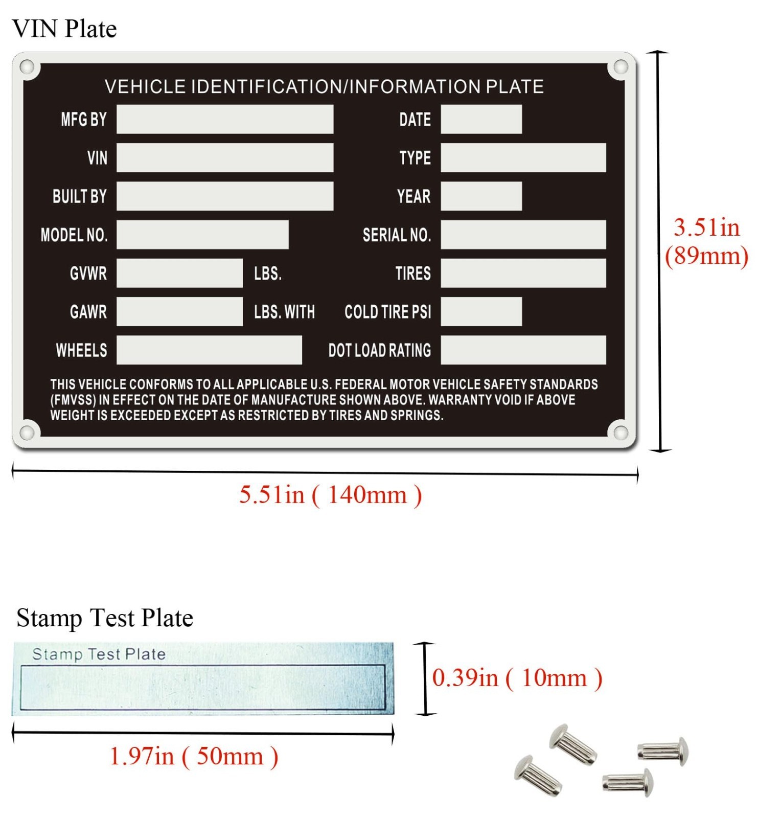 Blank Aluminum ID Plates – Metal Serial Number Tags, Equipment Data & Compliance