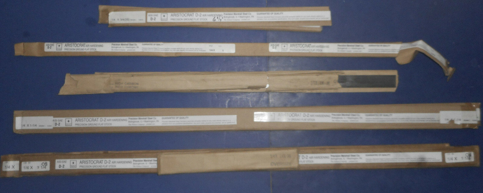 D-2 High C /Cr Tool Steel * Flat Ground 1/4 Thk X 1 W X 16 L Oversize