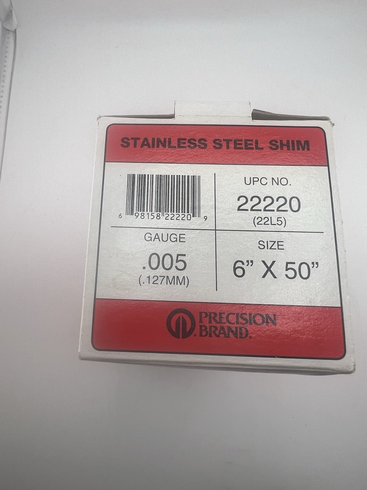 Precision Brand 22220 Stainless Steel Shim Stock Roll .005” x 6” x 50” NOS