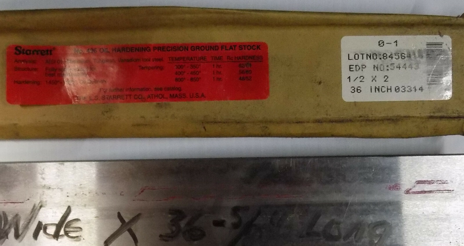 STARRETT O1 Tool Steel Ground Flat Bar Stock 1/2″ Thick X 36-5/8″ Long X 2″ Wide