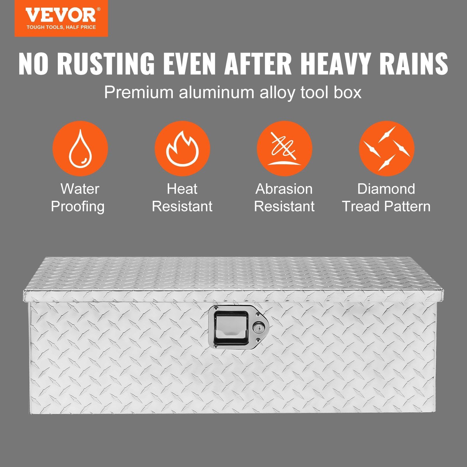 30x13x9.6in 300lb Heavy Duty Aluminum Diamond Plate Tool Box Silver & Lock