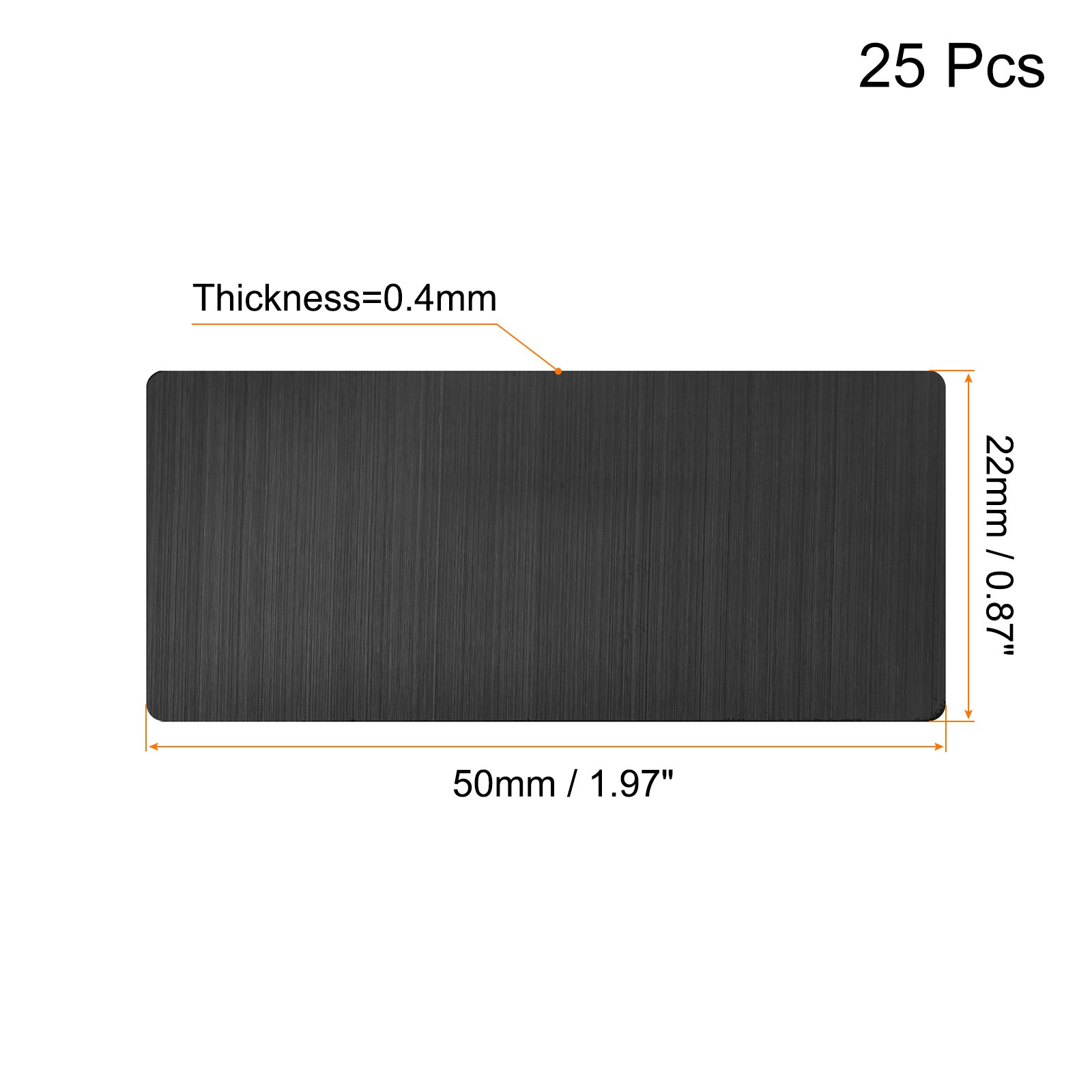 50x22x0.4mm Brushed 201 Stainless Steel Blank Metal Card Dark Gray 25 Pcs