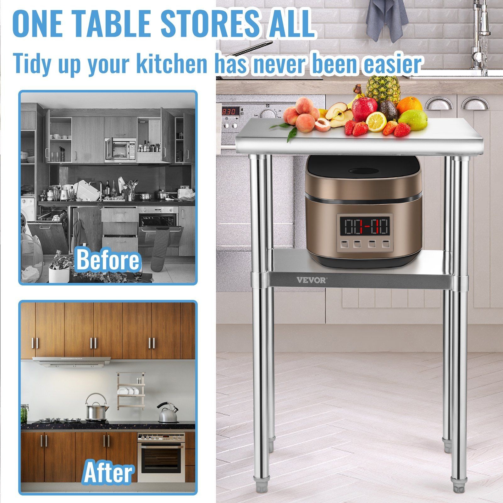 Robust 24x18x36in 600lb Stainless Steel Kitchen Island with Adjustable Supports